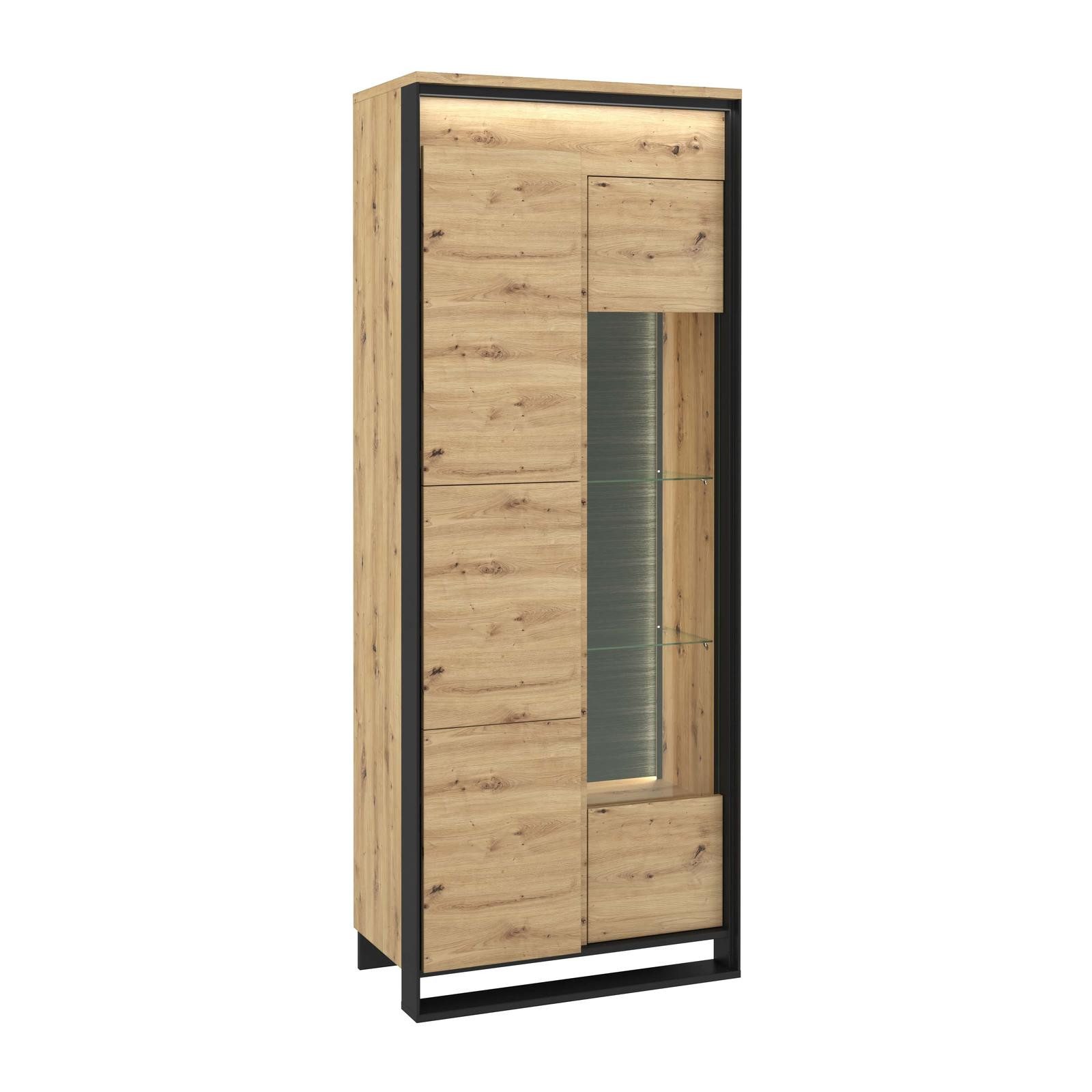 HAUSELEMENT Standvitrine QUANT QA-03 mit LED-Beleuchtung Vitrine Regalschrank 3 Türen Schrank Loft