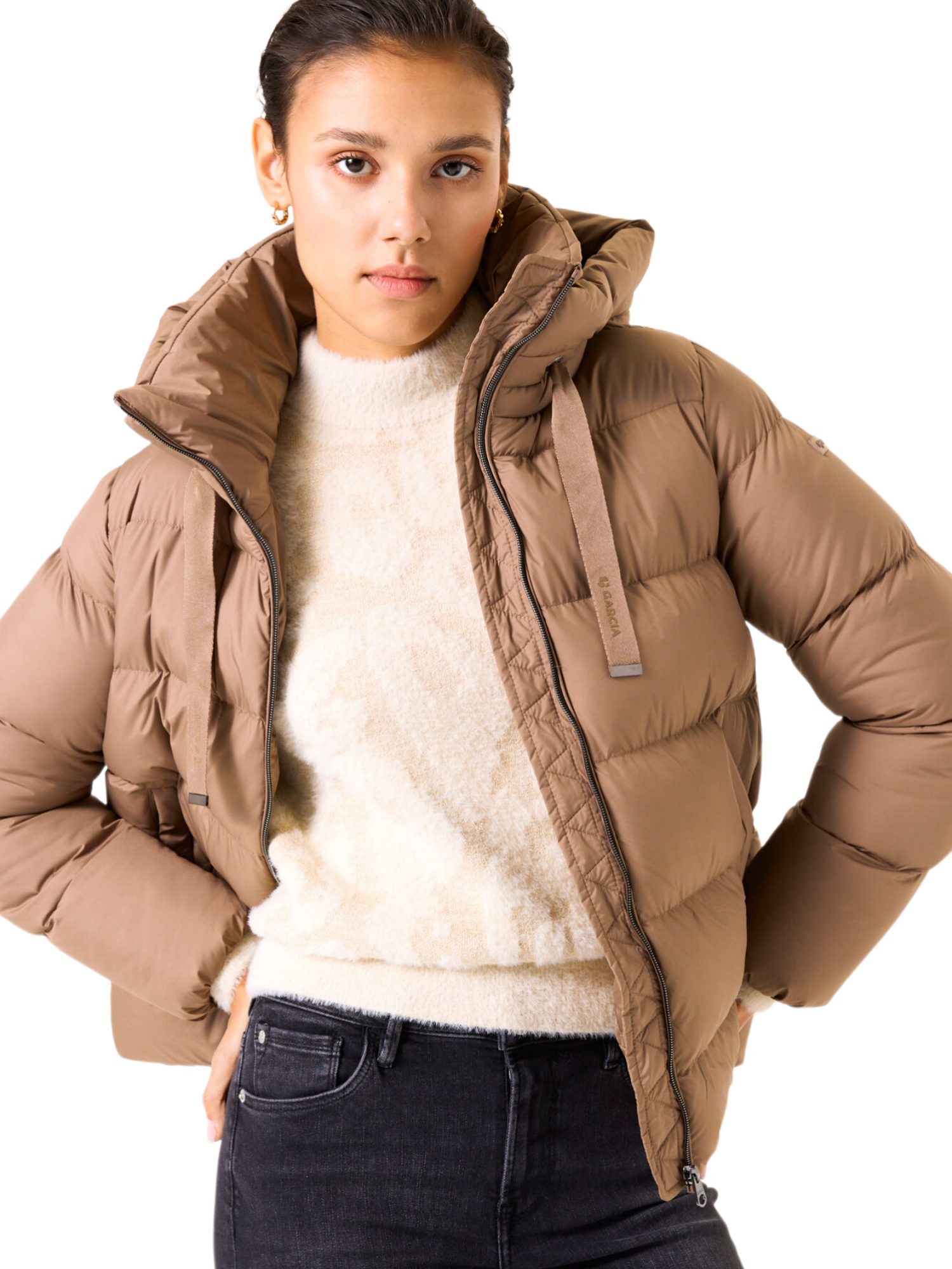 Garcia Kurzjacke braun,Outdoor,Polyester,Unifarben,Stehkragen,Lang,Regular Fit