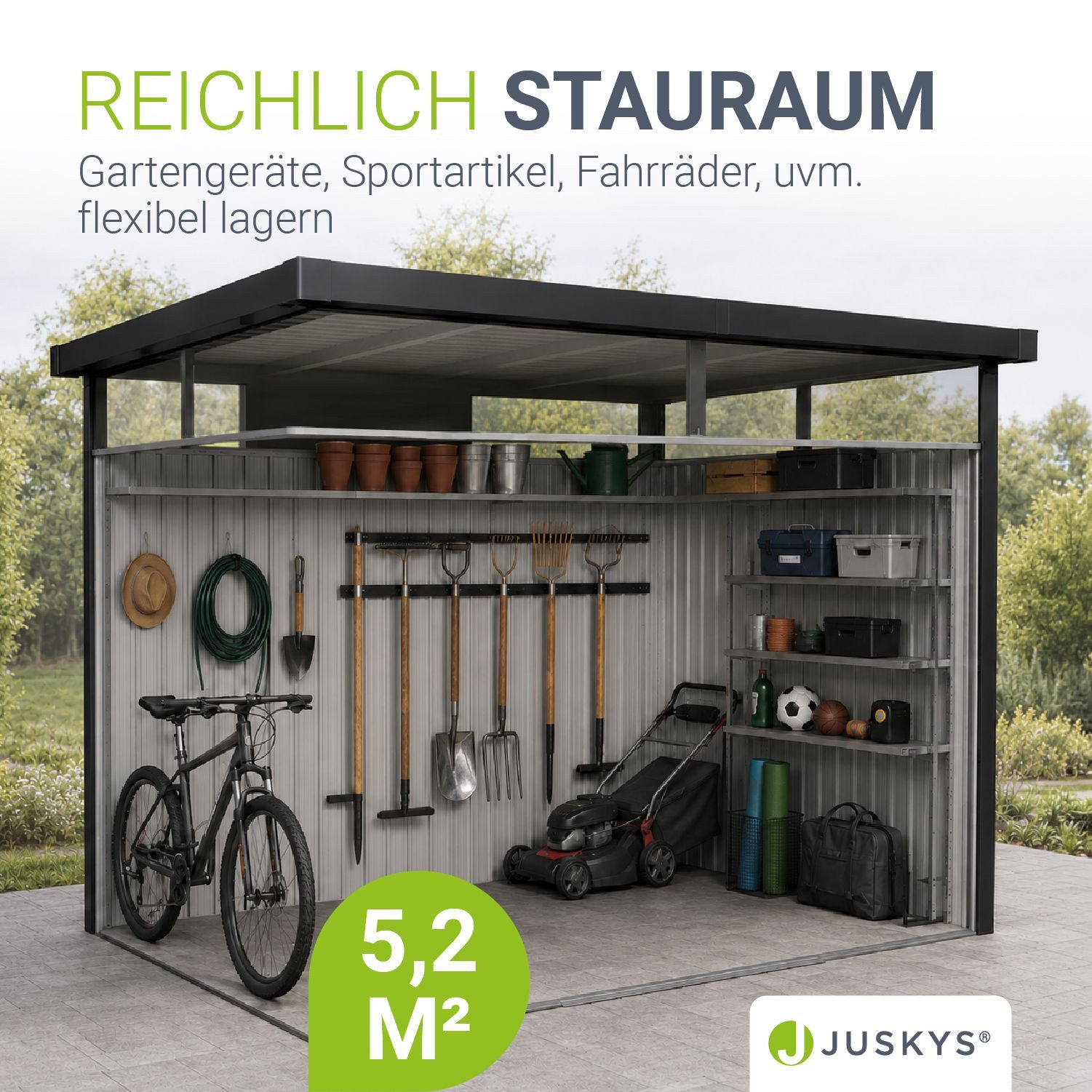 Juskys Gartenhaus Luzern, BxT: 196x254 cm, 5,2 m², Metall, wetterfest, langlebig, Fenster & abschließbare Tür