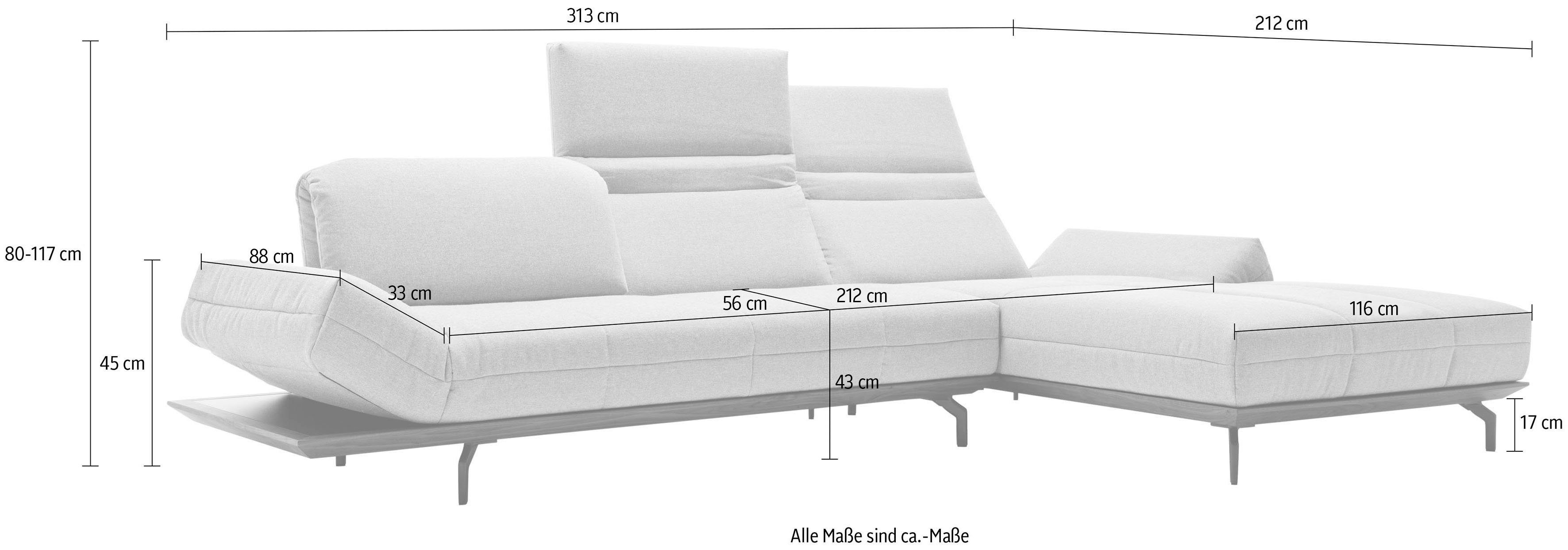hülsta sofa Ecksofa hs.420, in oder 2 in Eiche Holzrahmen Qualitäten, Natur cm 313 Nußbaum, Breite