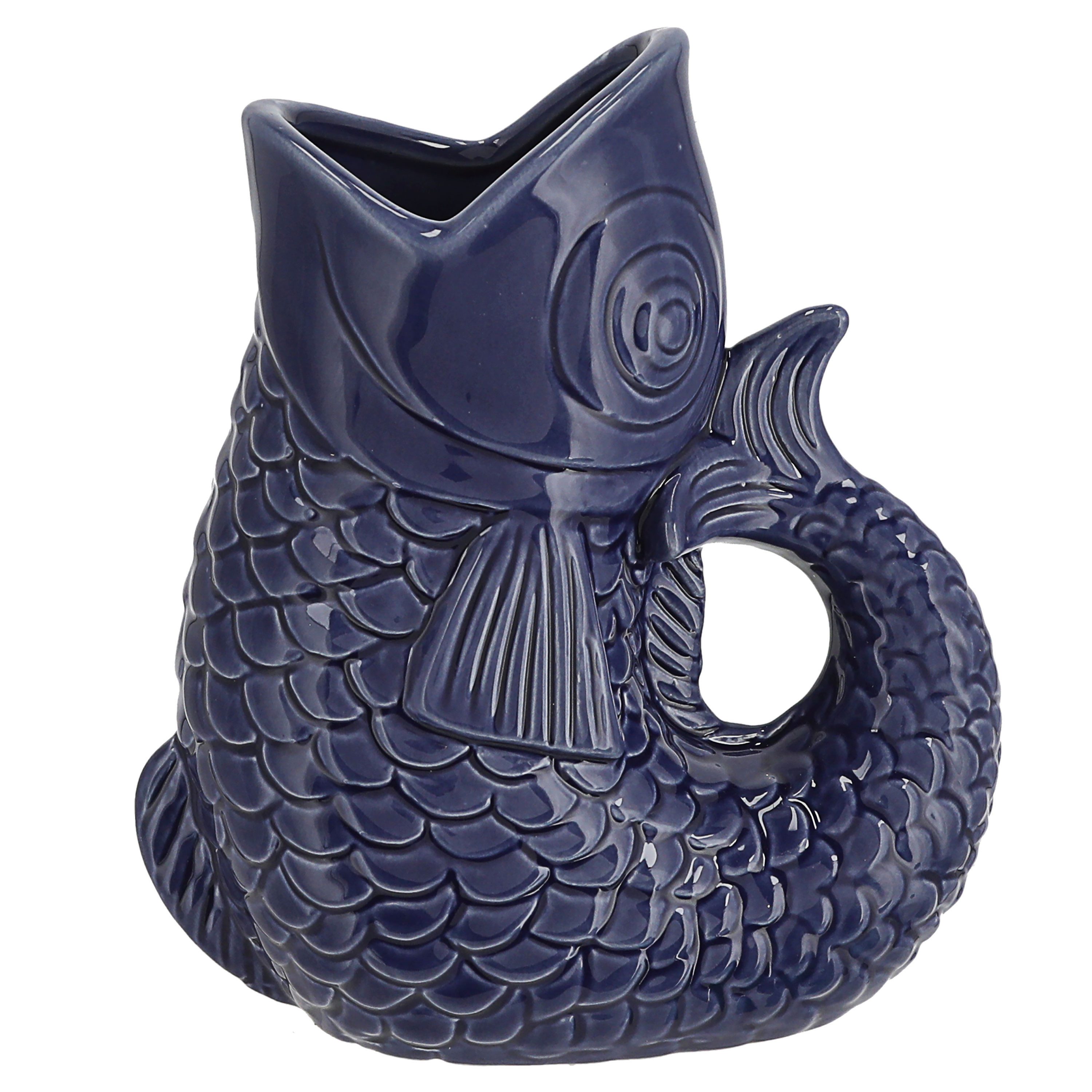CEPEWA Dekovase Vase Fisch 'Blubb' 13x24x9cm Dolomit dunkelblau Blumenvase günstig online kaufen