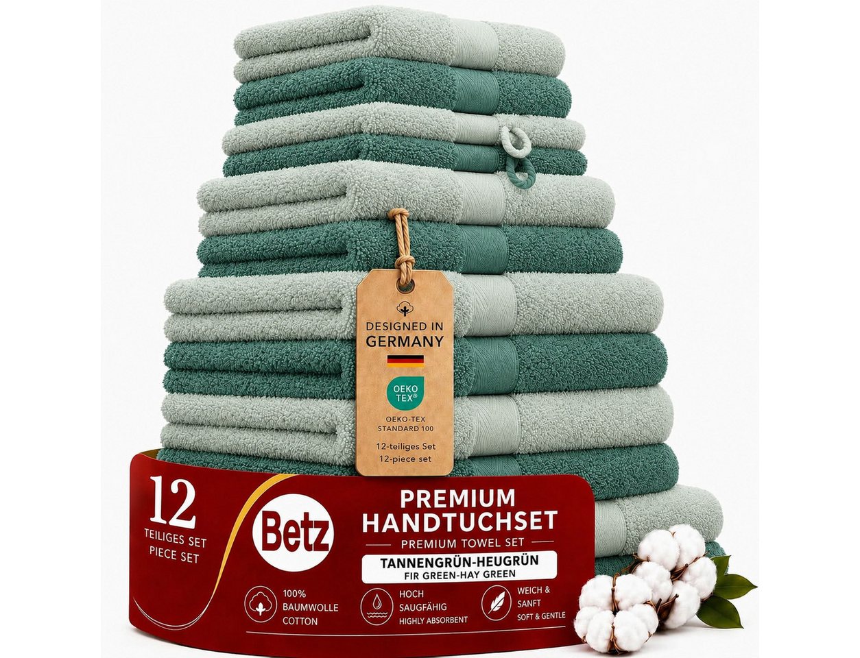 Betz Handtücher Premium Handtuch-Set 12-tlg., 100% Baumwolle (Set, 12-St), Duschtücher,Handtücher, Gästetücher, Seiftücher,Waschhandschuhe
