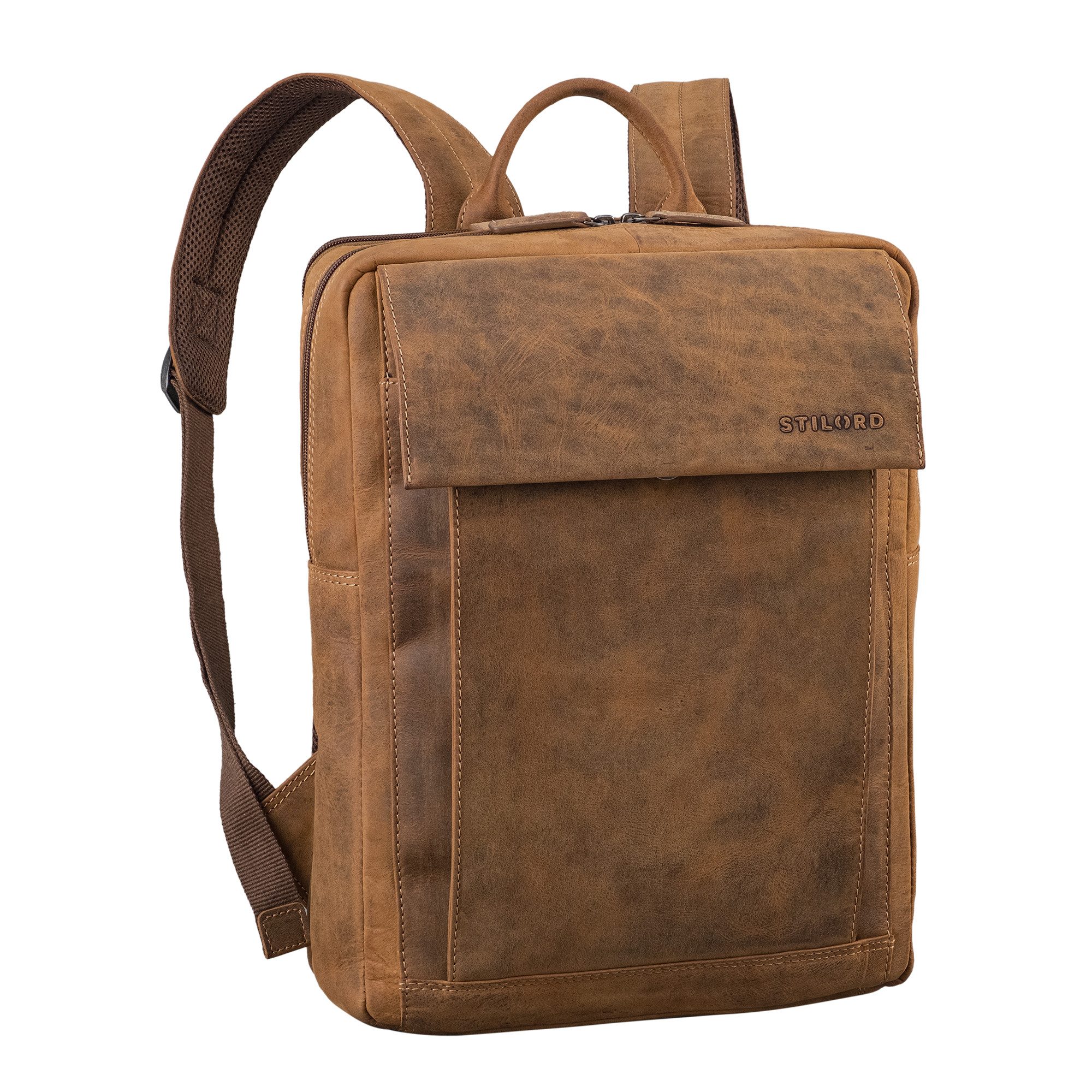 STILORD Notebook-Rucksack "Eliano" Echt Lederrucksack Damen Herren mit Laptopfach 15 - 16 Zoll