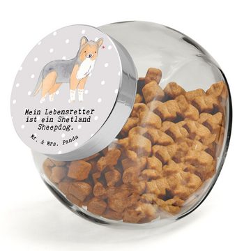 Mr. & Mrs. Panda Vorratsglas XL 2000ml Shetland Sheepdog Lebensretter - Grau Pastell - Geschenk, H, Premium Glas, (1-tlg), Kompaktes Design