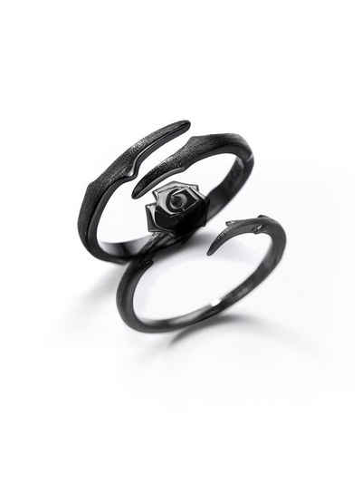 Eyecatcher Fingerring Schwarzes Ring Set Rose offen einstellbar Freundschaftsringe, Größenverstellbar, blühende Rose