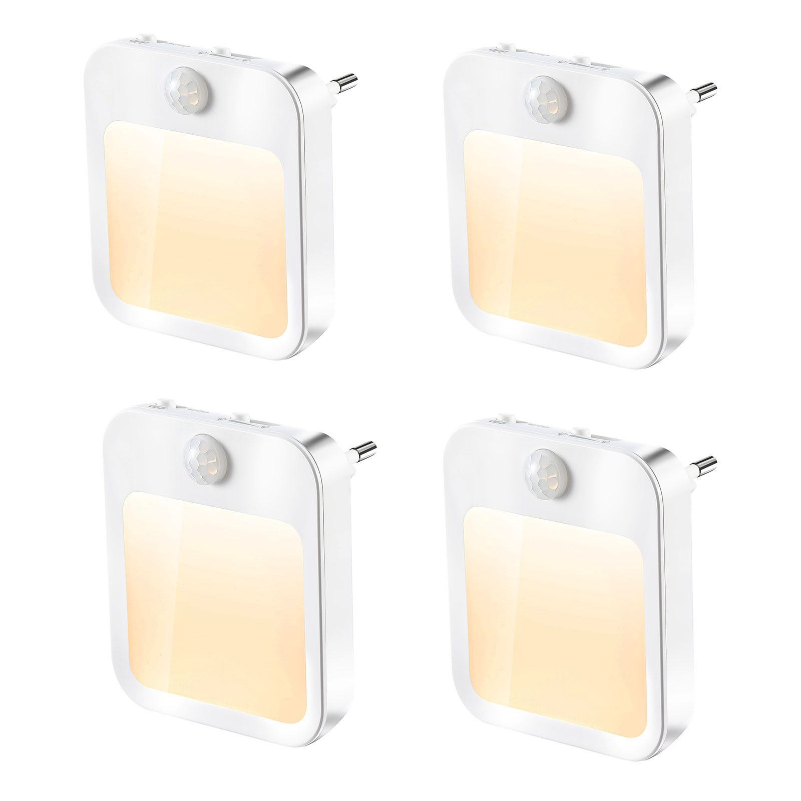 LED Nachtlicht 4er Set LED Nachtlicht mit Bewegungsmelder, Nachtlicht Steckdose 3000K