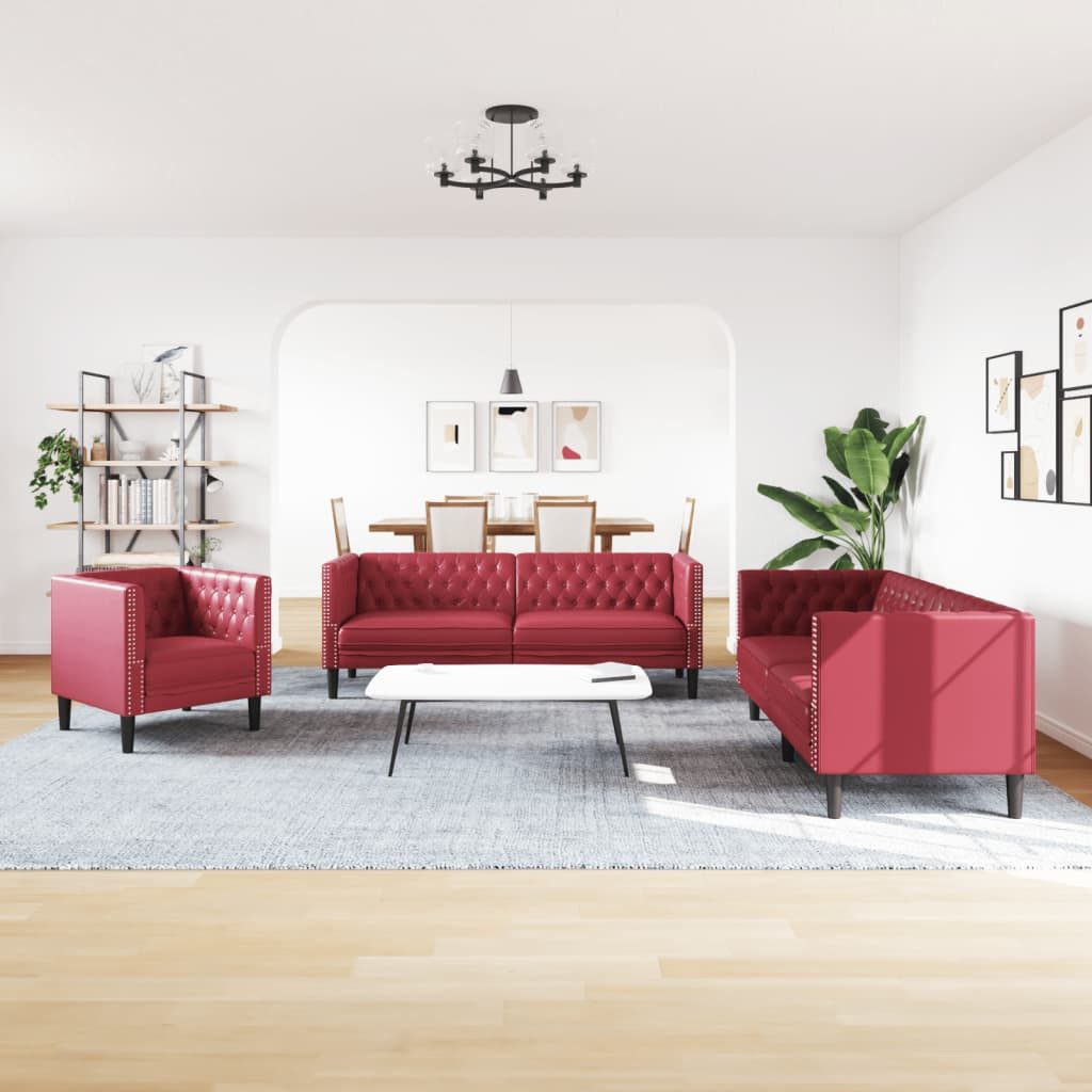vidaXL Sofa 3-tlg. Chesterfield-Sofa-Set Weinrot Kunstleder günstig online kaufen