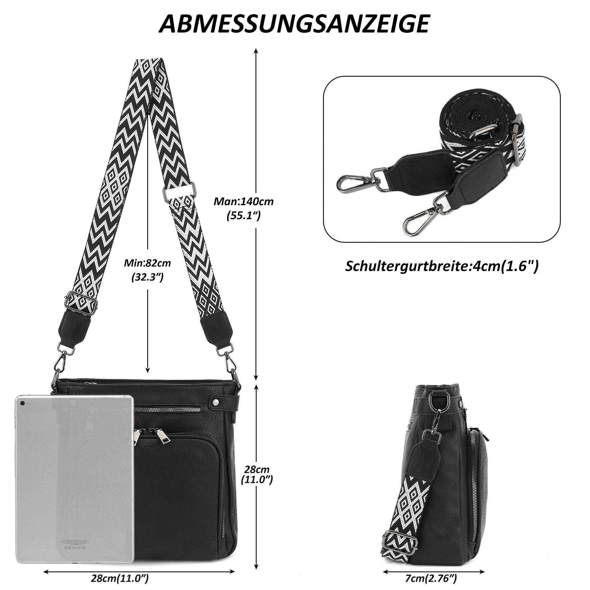 TAN.TOMI Schultertasche Handtasche damen mittelgroß Umhängetaschen crossbody bag, Retro leder PU damentaschen mit breitem gurt handtaschen