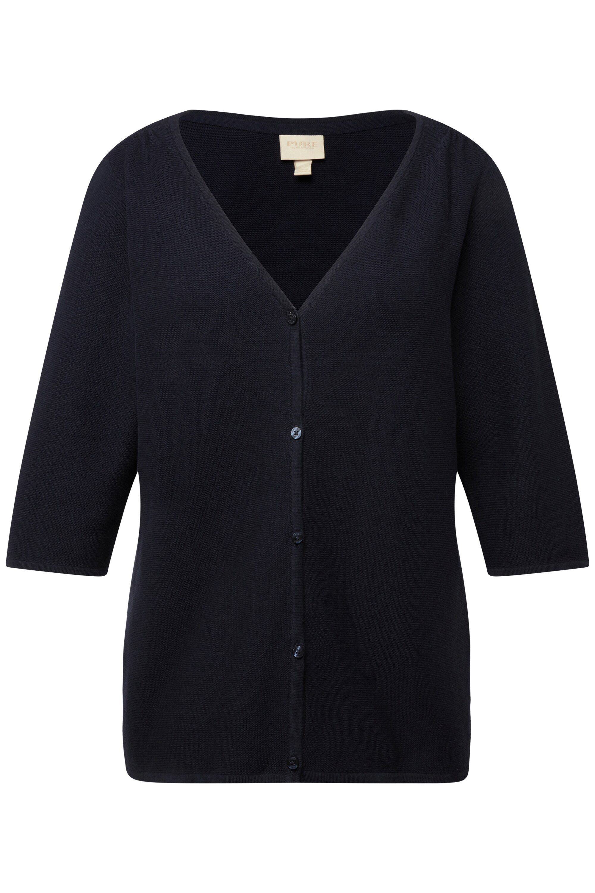 Ulla Popken Strickjacke Strickjacke V-Ausschnitt 3/4-Arm Biobaumwolle günstig online kaufen