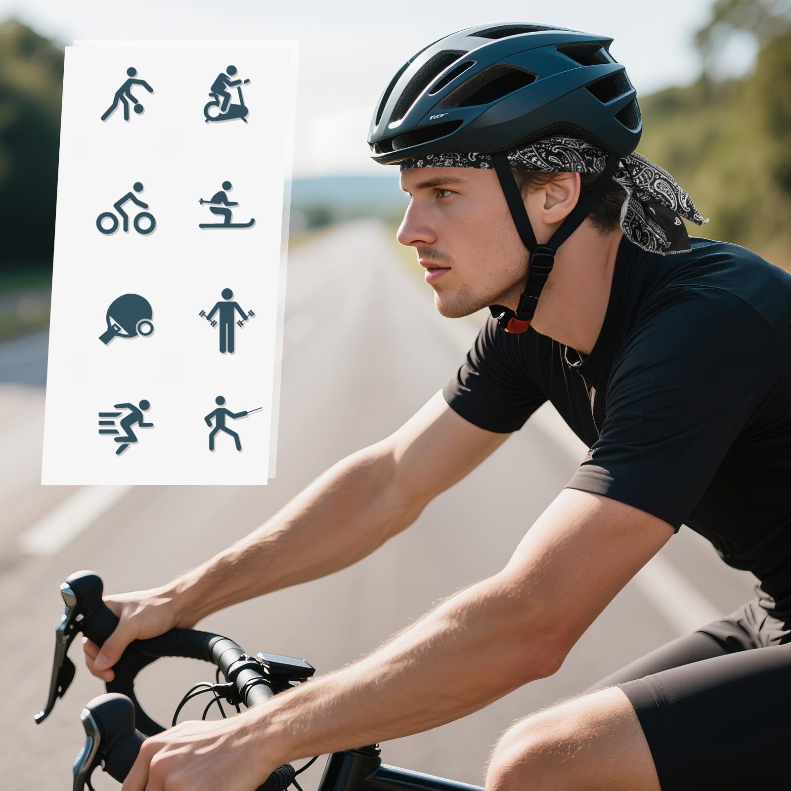 nsihing Kopftuch Sports Bandana Cap Kopftuch Herren und Damen, Atmungsaktive Mützen Fahrradkappe für Radfahren Laufen – Bild 5 von 5