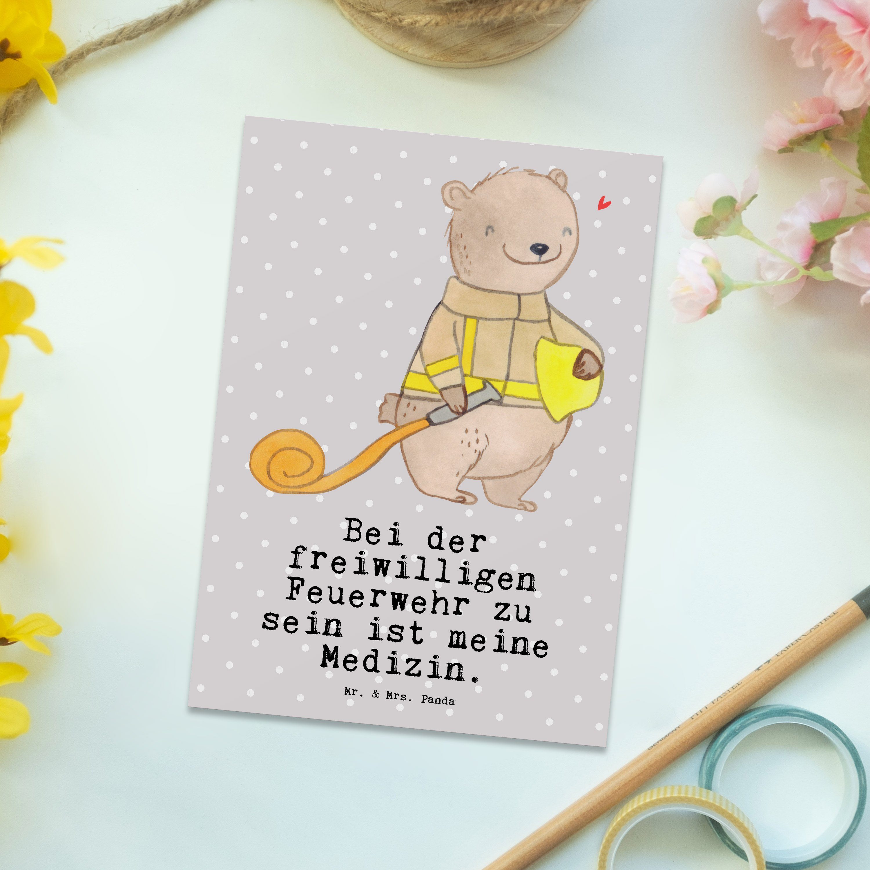 Mr. & Mrs. Panda Geschenk, - Geschenk Medizin Bär Freiwillige Pastell - Grau Postkarte Feuerwehr