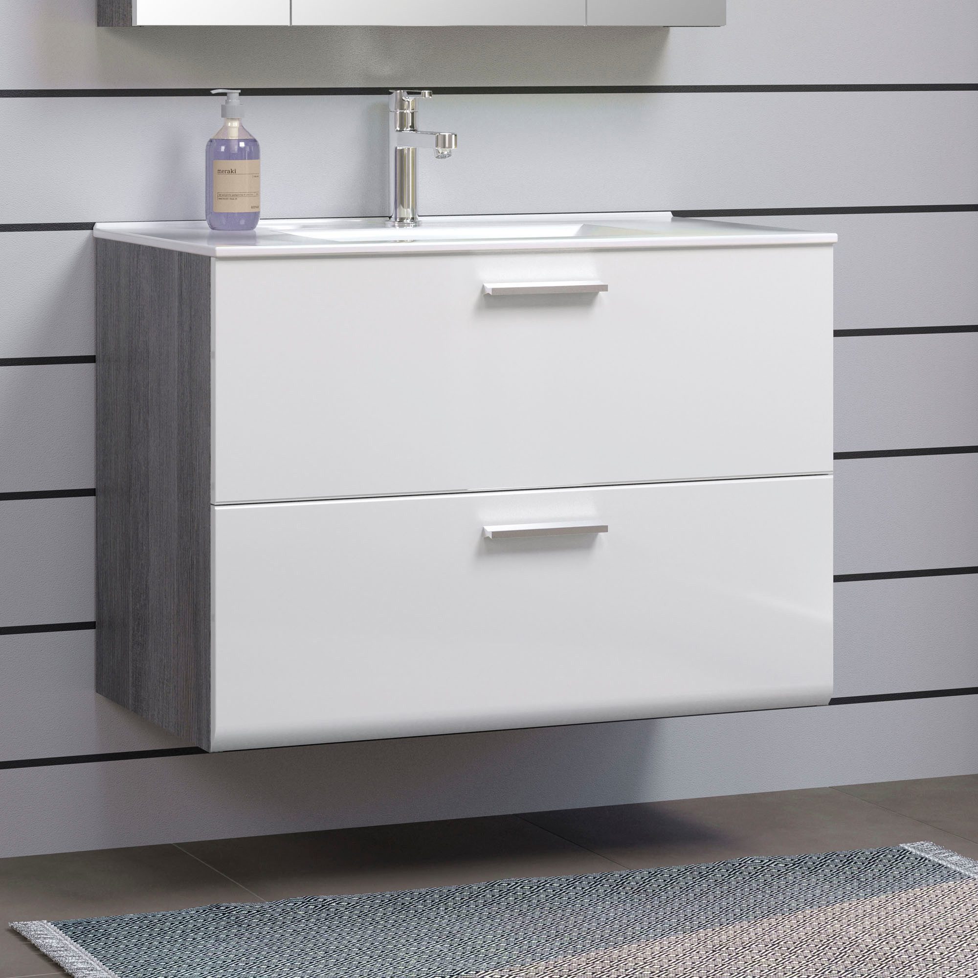 welltime Waschbeckenunterschrank Ravenna Breiter Hänge-Waschbeckenunterschrank mit Einsatzwaschbecken