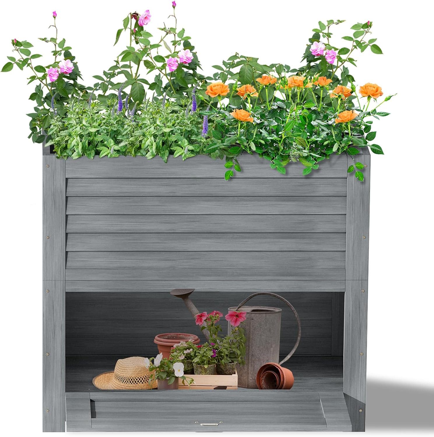 Meulbaty Blumenkasten Holz-Hochbett, Outdoor, grau