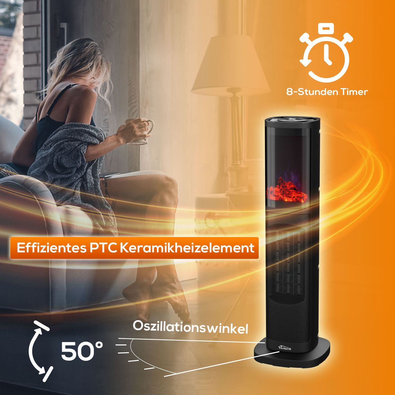 TroniTechnik Keramikheizlüfter Turmheizer KH-063, Keramikelement, Heizgerät,Oszillation,2000W,schwarz, zwei Heizstufen, Überhitzungsschutz und Abschaltautomatik – Bild 4 von 5