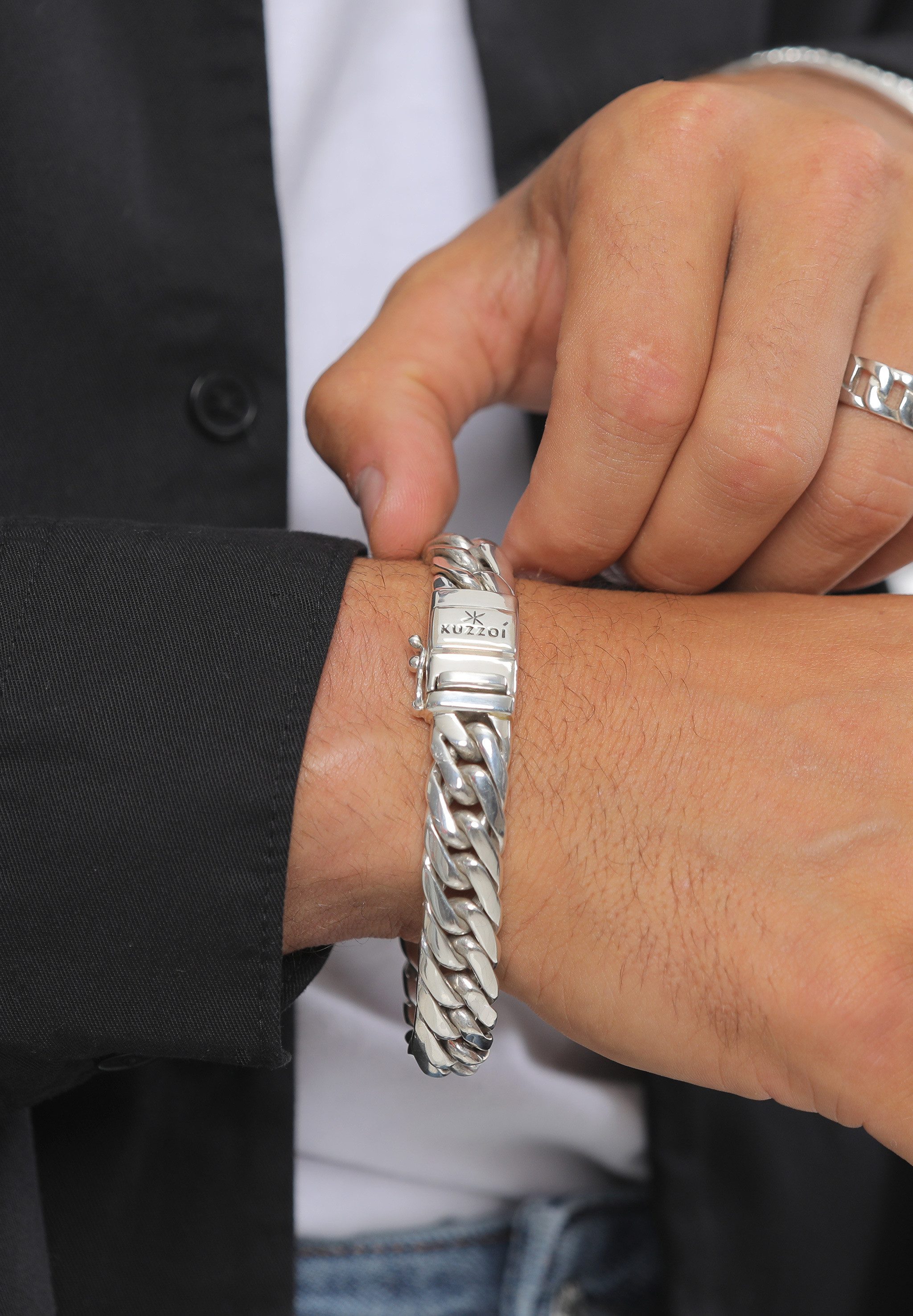 Kuzzoi Armband Herren Panzerarmband Kastenverschluss 925er Silber