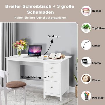 KOMFOTTEU Computertisch Schreibtisch, mit 3 Schubladen, 120 x 50 x 75 cm