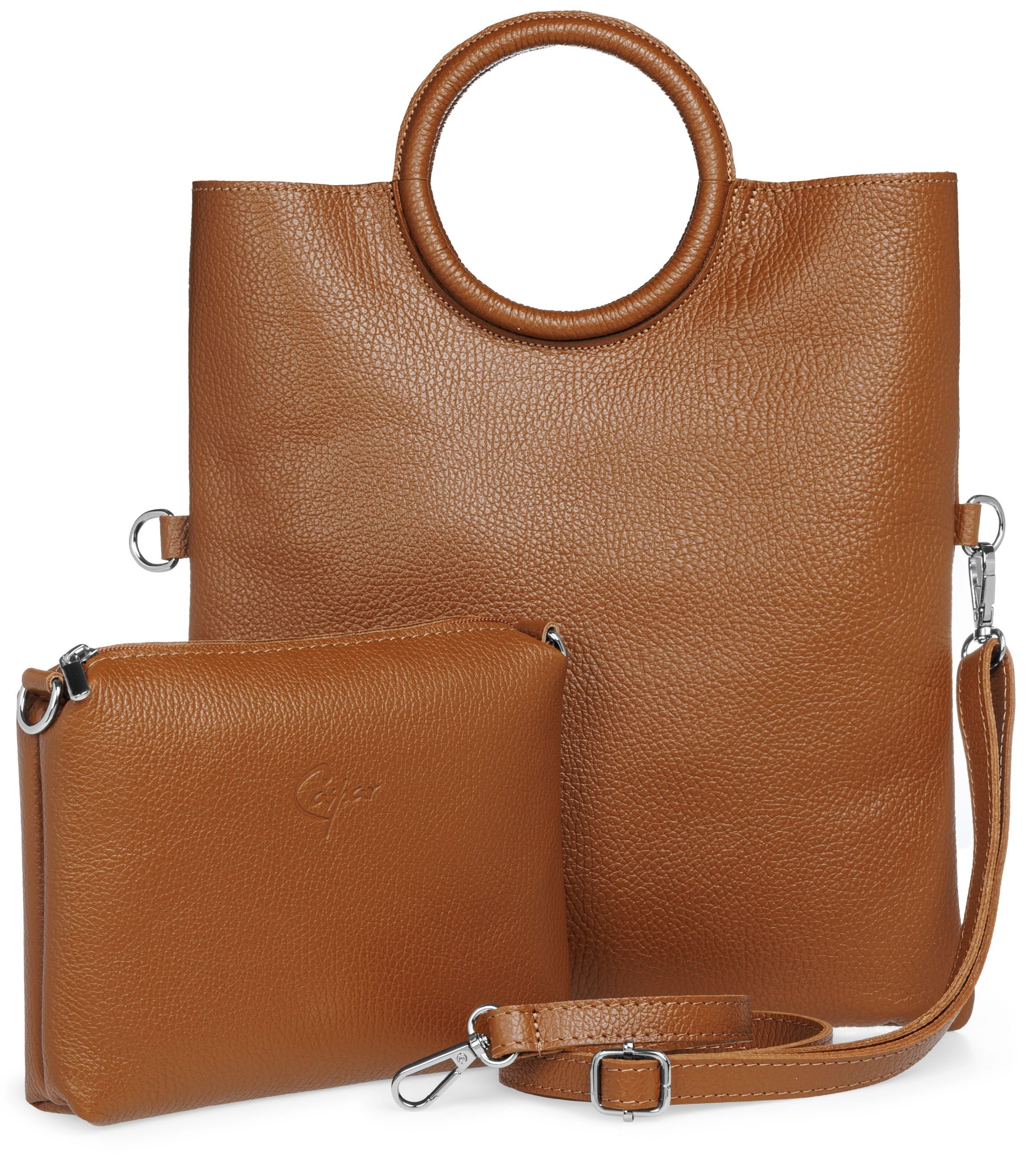 Caspar Umhängetasche 2in1 leder Set Handtasche Crossbody Bag - CLASSIC LINE - Modell No.836, leicht, elegant & unempfindlich - 100% Echtleder - Handmade in Italy