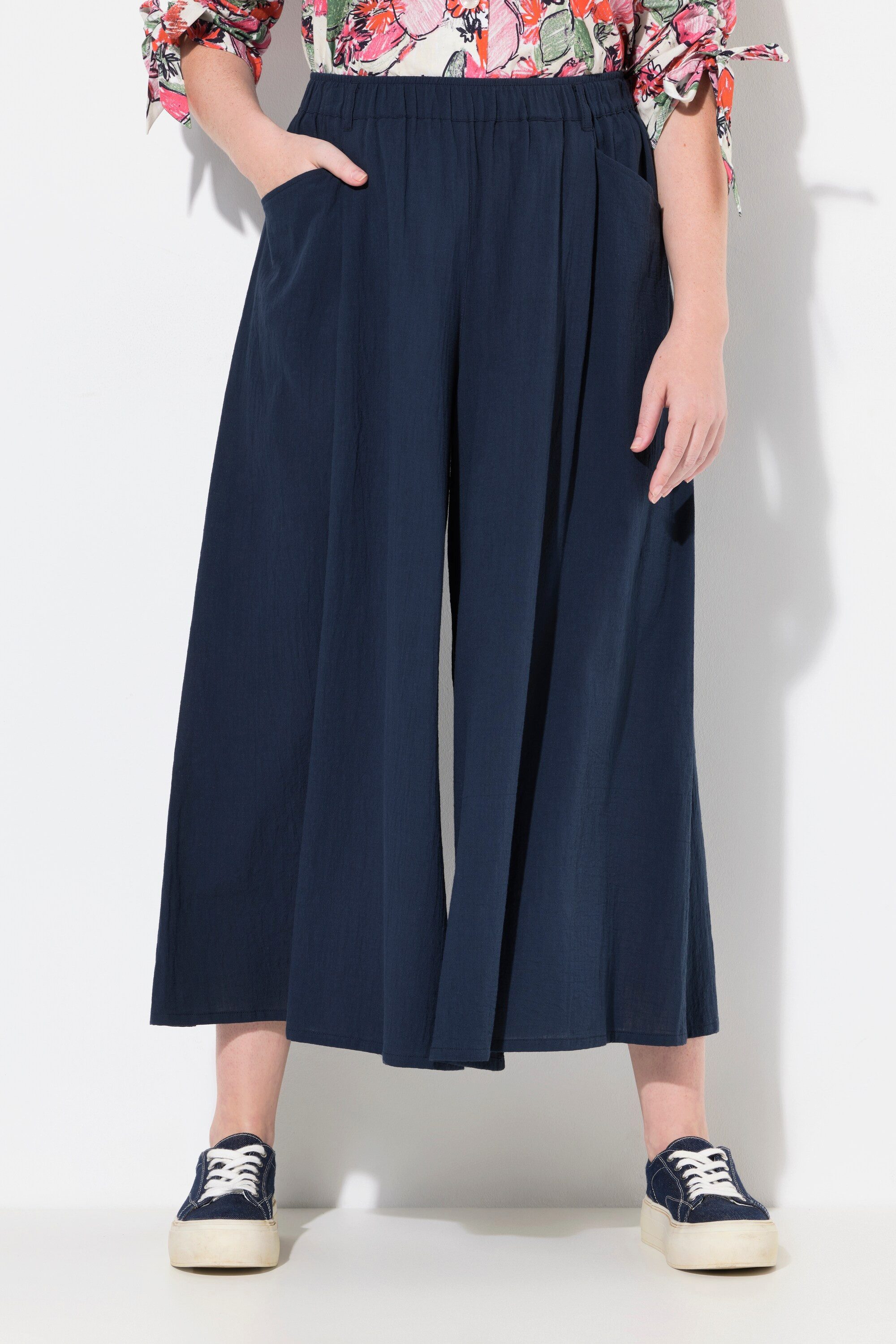 Ulla Popken Culotte 7/8-Hose weites Bein Elastikbund Biobaumwolle