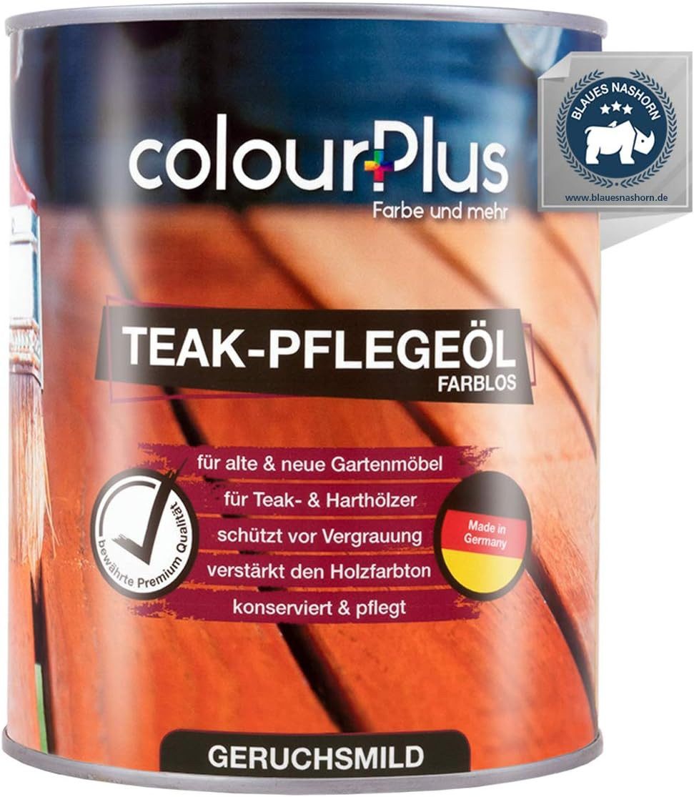 ColourPlus Teakholzöl Teak-Pflegeöl für Hart- & Tropenhölzer, außen, Holzöl außen, offenporig, wasserabweisend, für Teak & Hartholz