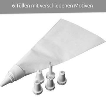 Wüllner + Kaiser Spritzbeutel Tortenspritze mit 6 Tüllen (7-tlg., Set) wiederverwendbarer, waschbarer Spritzsack aus Baumwolle
