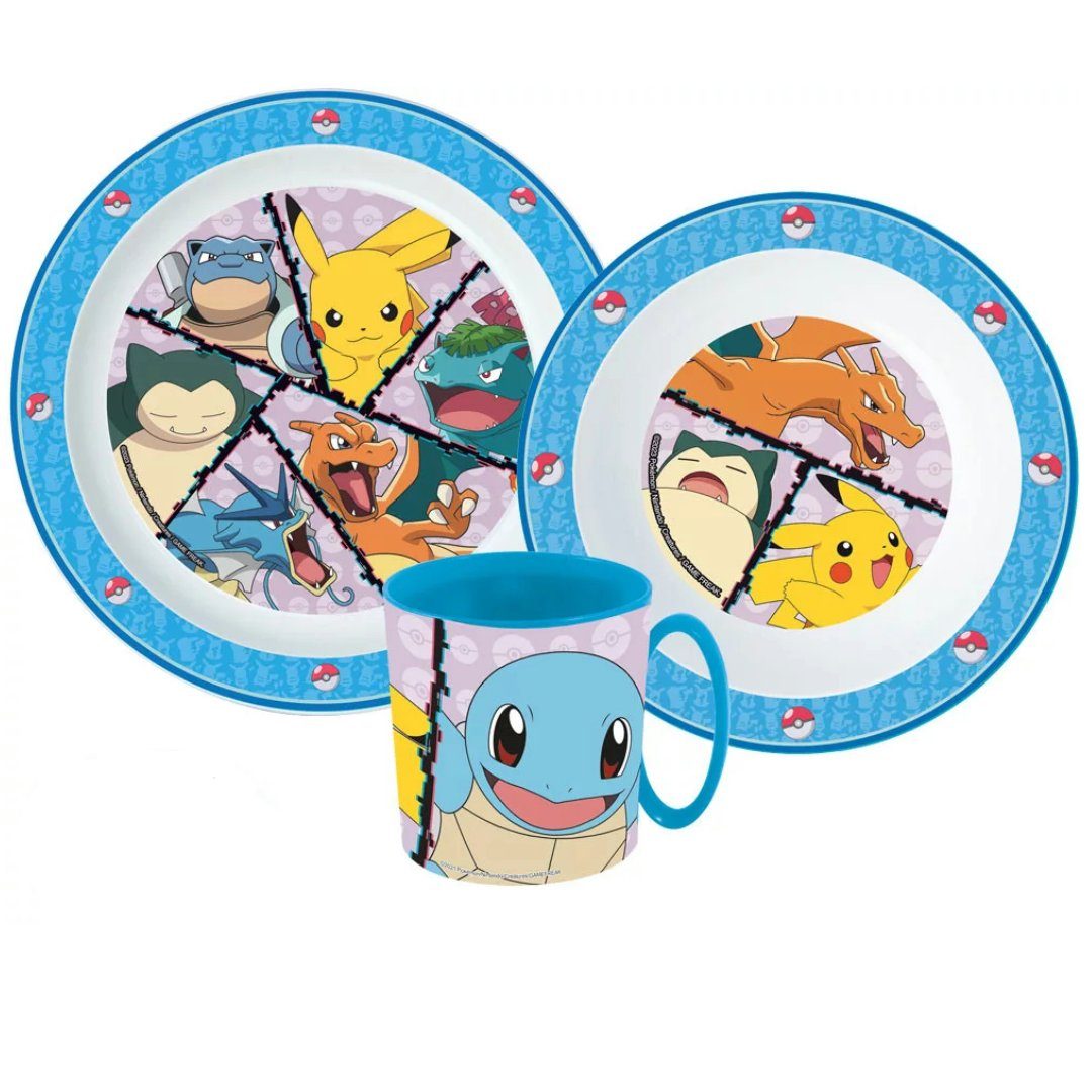 POKÉMON Kindergeschirr-Set Pokemon Pikachu Kinder 3 teiliges Geschirr Set (3-tlg), 1 Personen, Kuststoff, Teller und Schüssel Becher