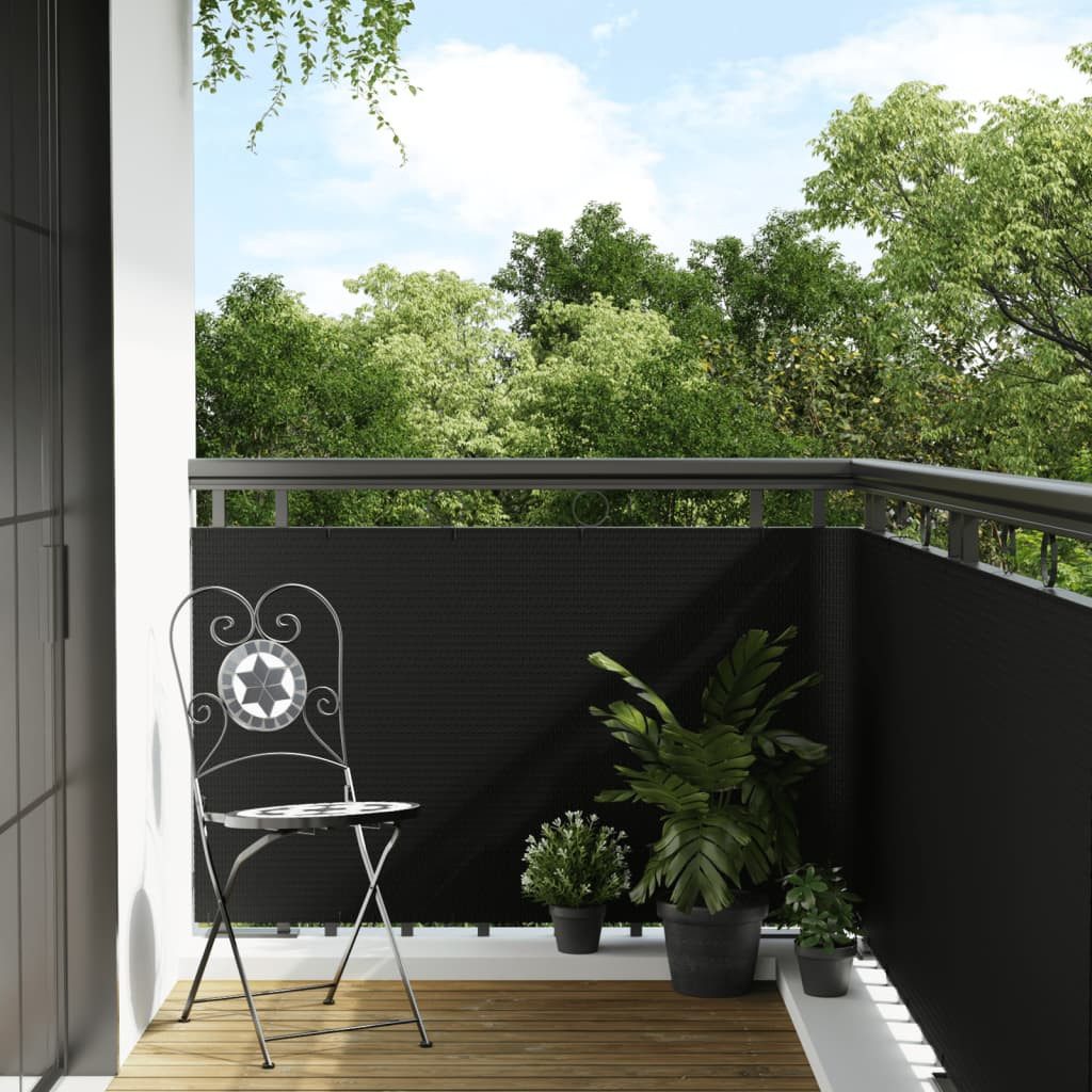 furnicato Balkonsichtschutz Balkon-Sichtschutz Rattan-Optik 300x90 cm Schwarz Witterungsbeständiger Sichtschutzzaun mit praktischer Rattan-Optik