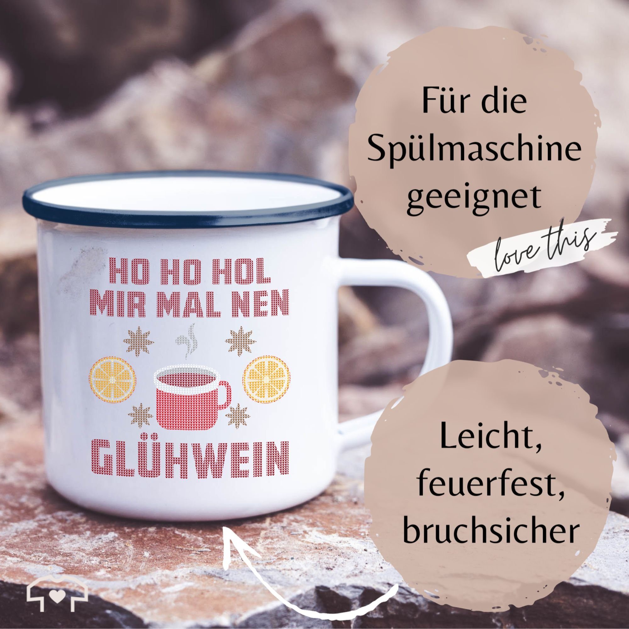 Shirtracer Glühwein, Weihnachtstasse 1 nen Hol mal Tasse mir Blau Weiß Stahlblech, Ho Ho