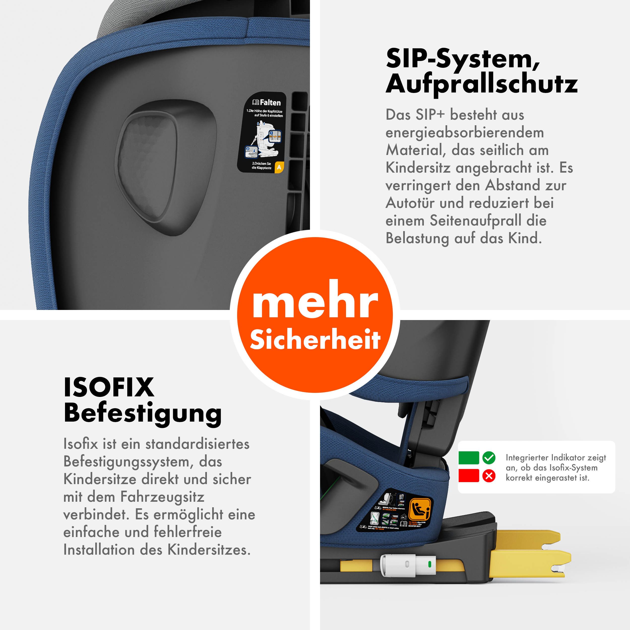 Daliya® Autokindersitz JOYMAX i-Size Auto-Kindersitz, ISOFIX, für Kinder 76-150 cm, 9-36 kg, ab: 1,5 Jahren, bis: 10 Jahre, ab: 76 cm, bis: 150 cm, (3-tlg), ISOFIX, Top Tether, faltbar, verstellbare Kopfstütze und Rückenlehne