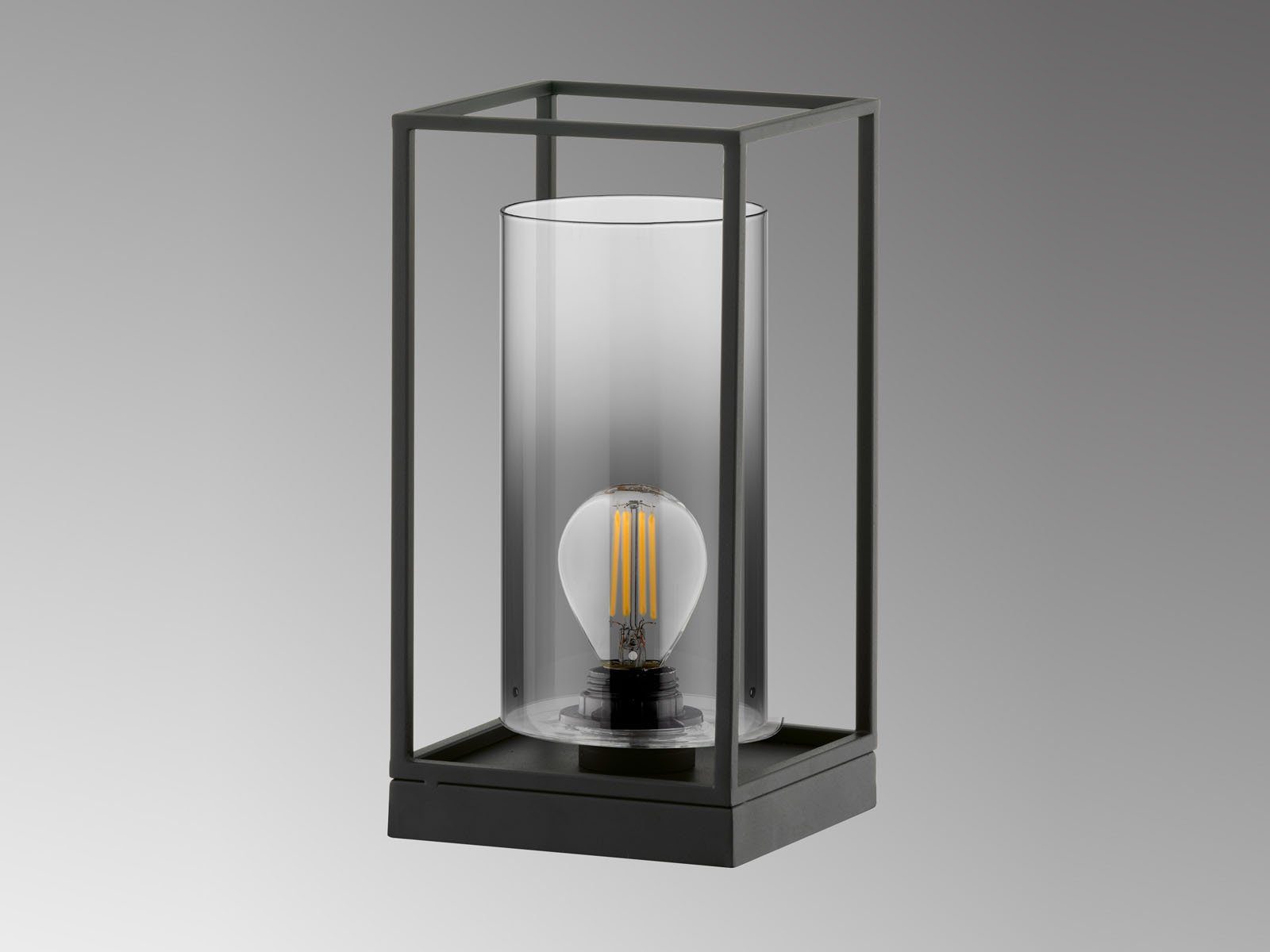 Zylinder Lampenschirm LED Rauch-Glas meineWunschleuchte Warmweiß, Tisch-Laterne wechselbar, LED Dimmfunktion, Nachttischlampe, klein, moderne 16x16cm