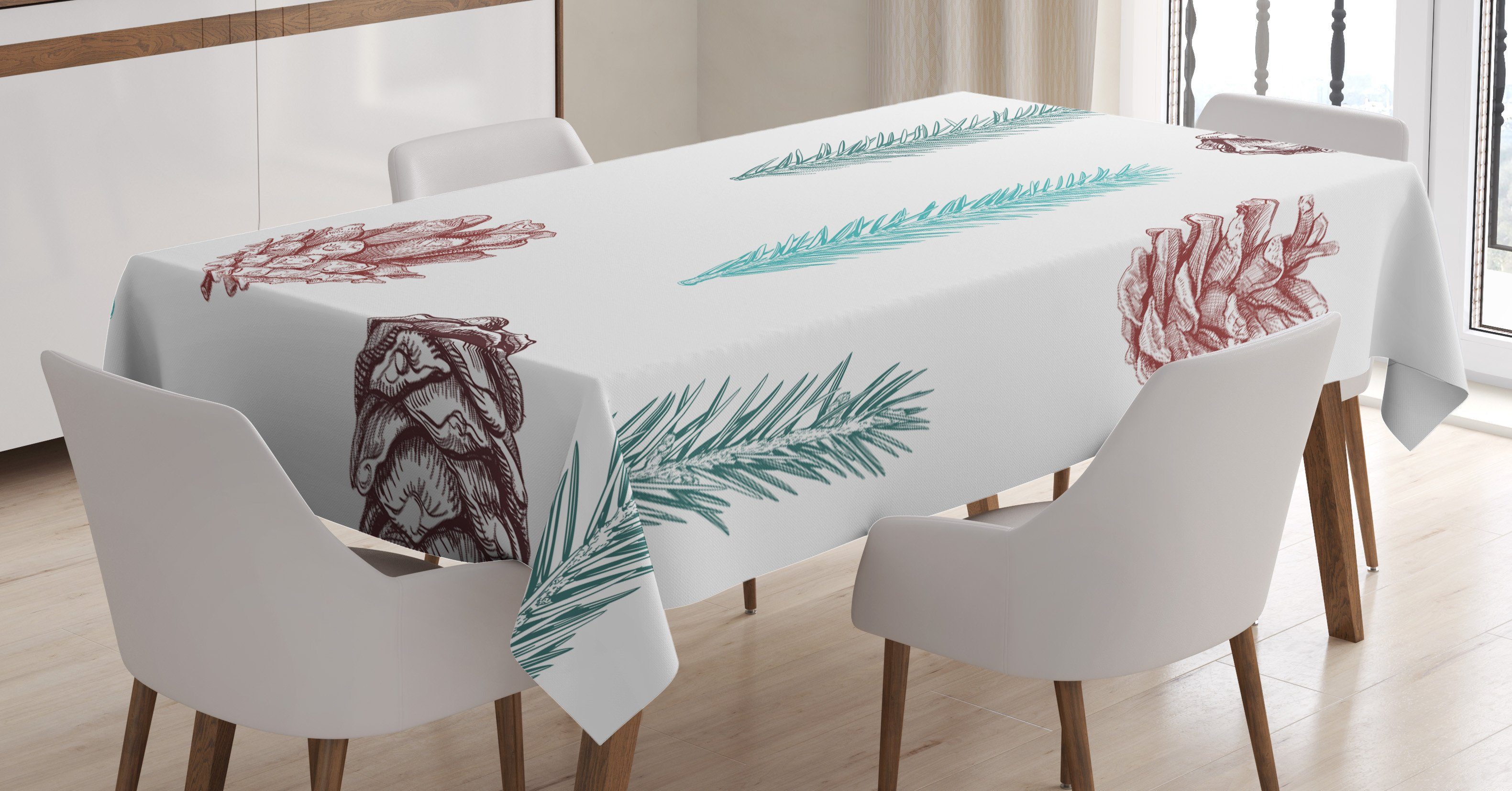 Abakuhaus Tischdecke Farbfest Waschbar Für den Außen Bereich geeignet Klare Farben, Immergrün Zapfen und Zweige Entwurf
