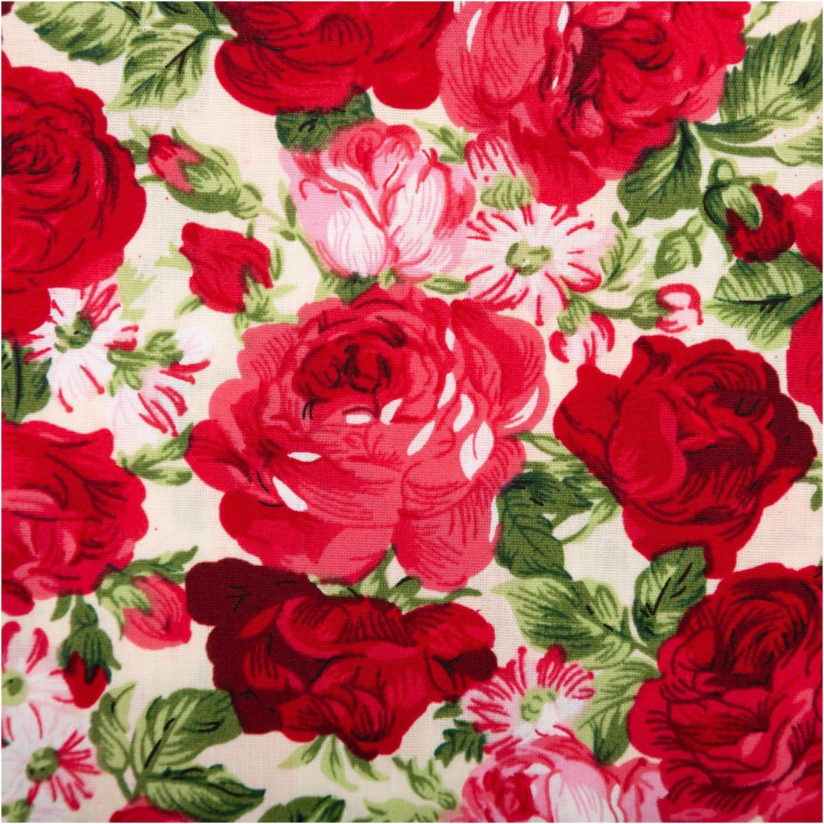SCHÖNER LEBEN. Stoff Baumwollstoff Meterware Popeline Rosen ecru rot rosa 150cm, allergikergeeignet