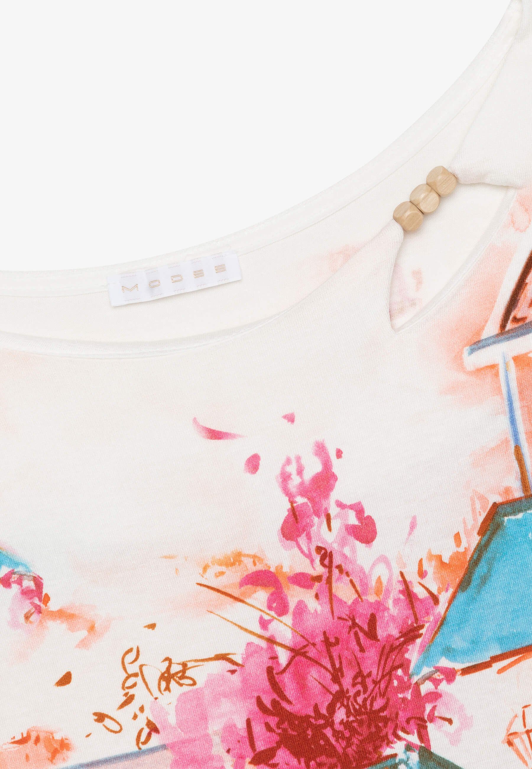 Mango Sommerkleid Häuserprint fallender Optik MODEE Druck femininer, in italienischer leicht farbenfrohen mit Haus/Boote-Print
