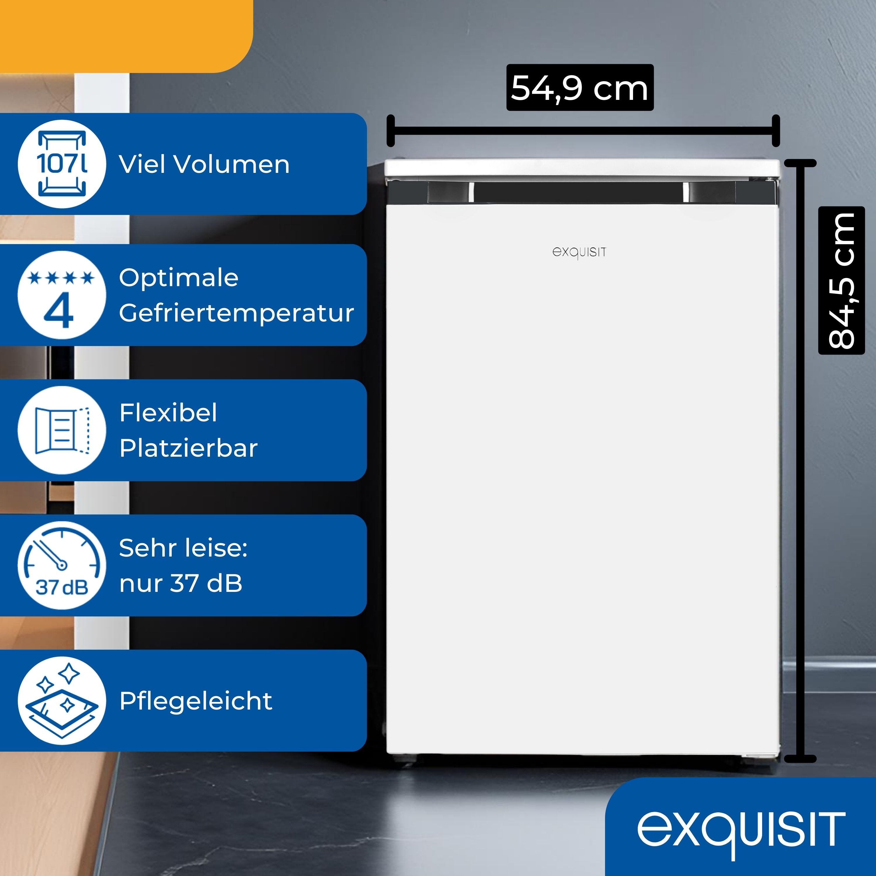 exquisit Kühlschrank KS515-4-051C, 84.5 cm hoch, 54.9 cm breit, Griffmulde, 4-Sternefach, LED-Beleuchtung