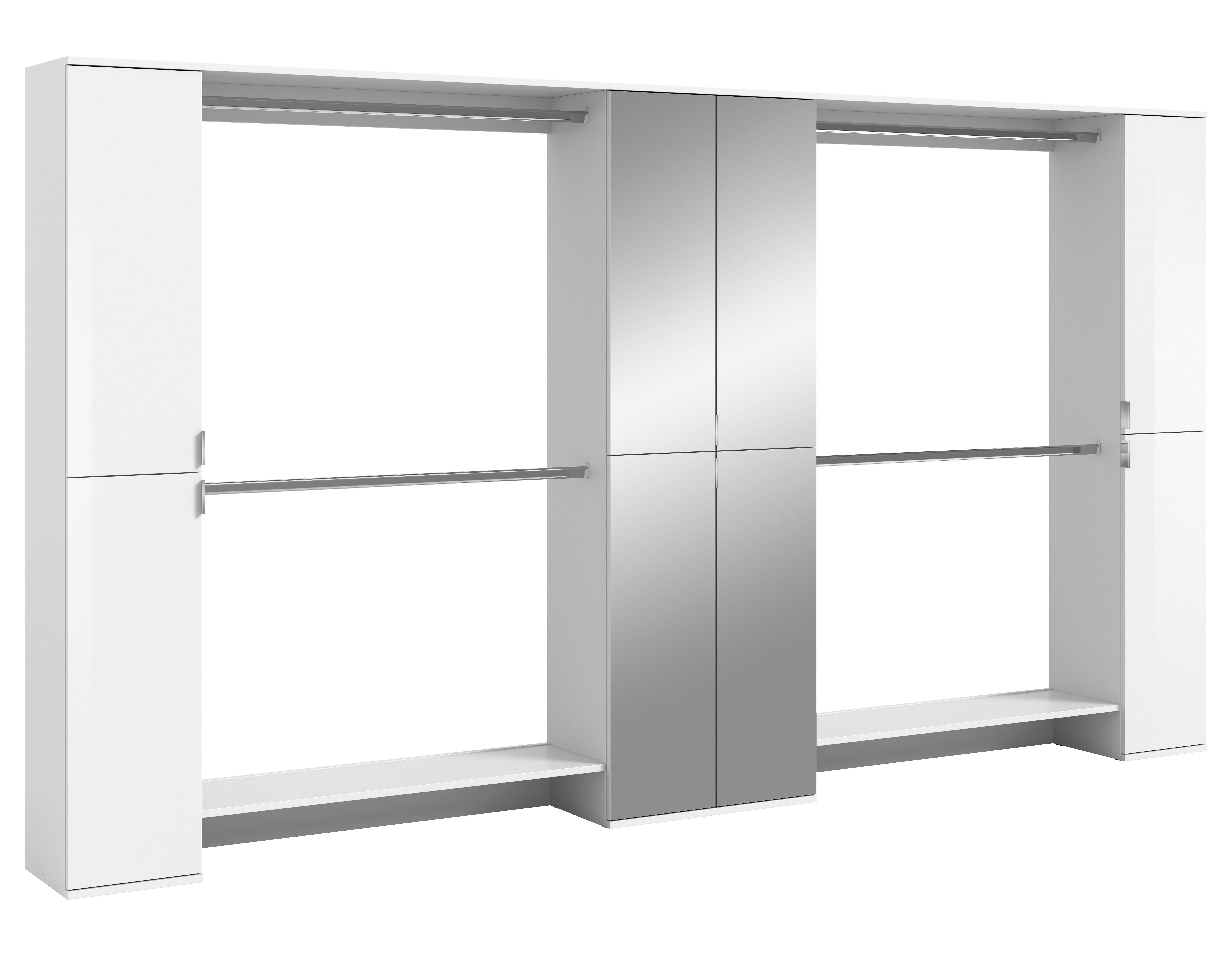 furnling Garderoben-Set Professor, (5-St., 2 Hochschränke, 1 Spiegelschrank, 2 Zwischenbauelemente), Spiegelfront, Garderobe, Garderobenstangen, Garderobenmöbel