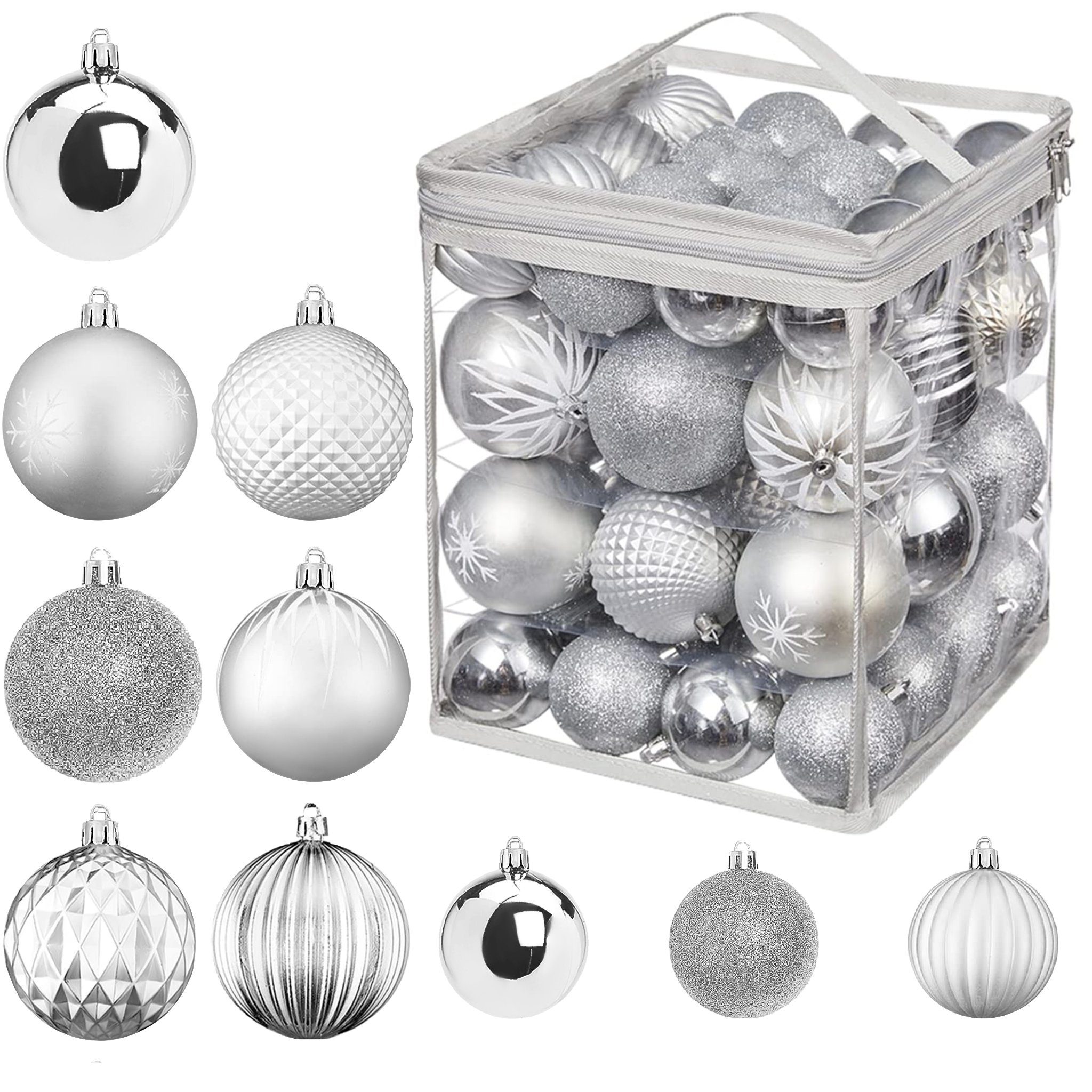 UISEBRT Weihnachtsbaumkugel Silber Weihnachtskugeln 50tlg. Christbaumkugeln Kunststoff Set