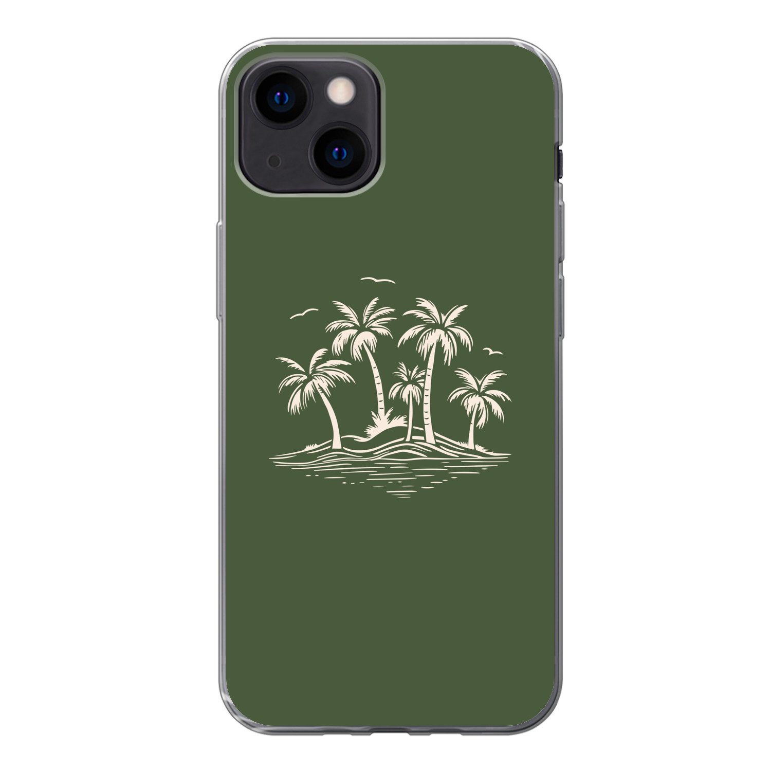 MuchoWow Handyhülle für Apple iPhone 13 mini Palmen - Strand - Grün - Beige - Tropisch, Smartphone-Bumper, Print, Handy Schutzhülle Dünn