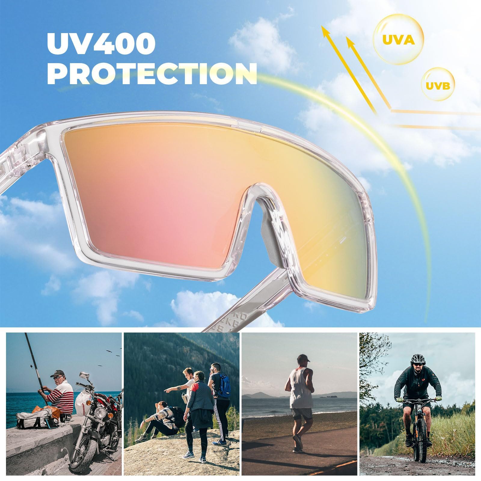 ROCKBROS Fahrradbrille Sportbrille Herren Damen Fahrrad MTB Rennrad Outdoor TR90 Rahmen, selbsttönend, UV400 Schutz, ultraleicht, rutschfest