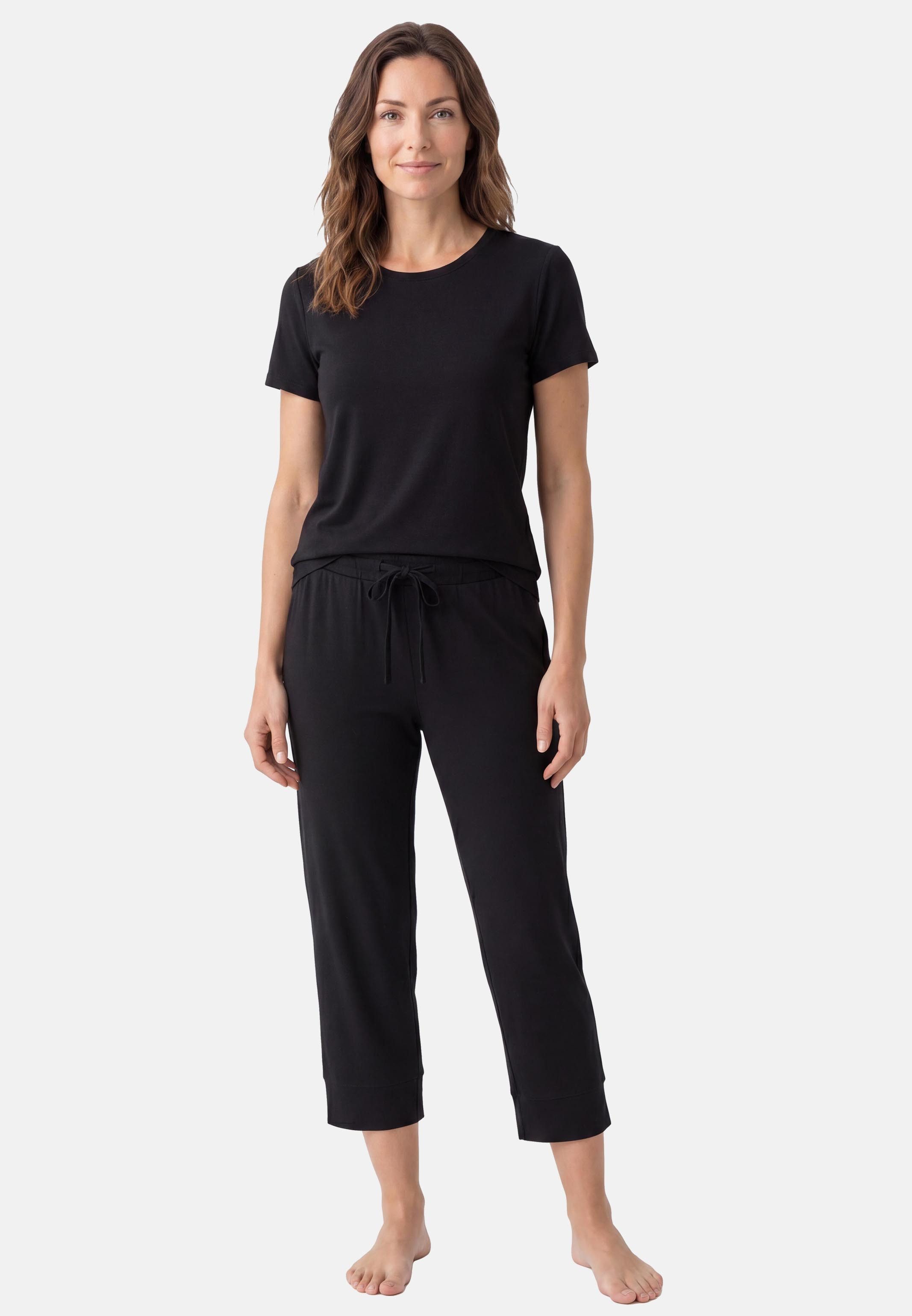 Schiesser Pyjama Mix & Relax (Set, 2 tlg) Schlafanzug - Atmungsaktiv - Set aus T-Shirt und Hose in 3/4-Länge