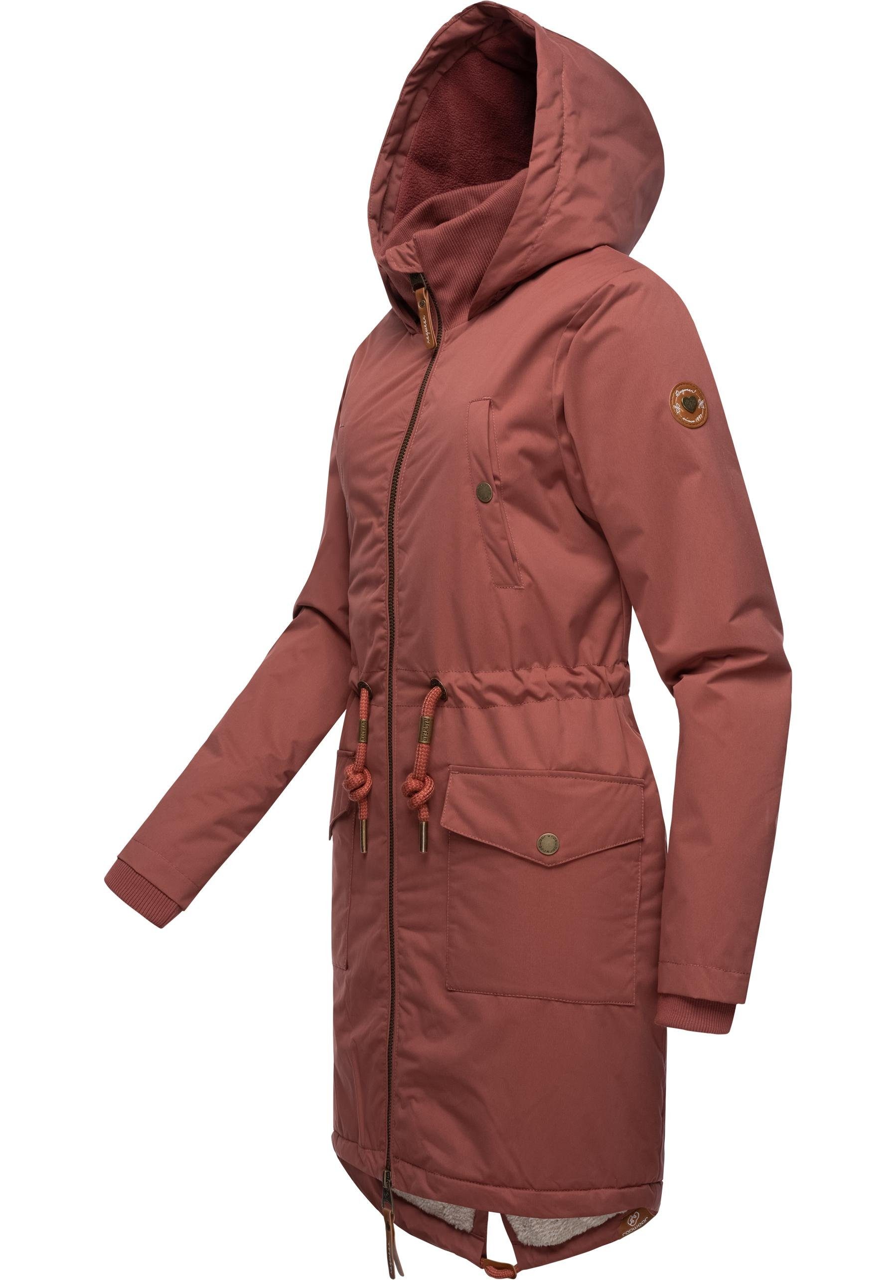 terrakotta mit und Kapuze Winterparka Teddyfleece Wintermantel Ragwear Crescend stylischer