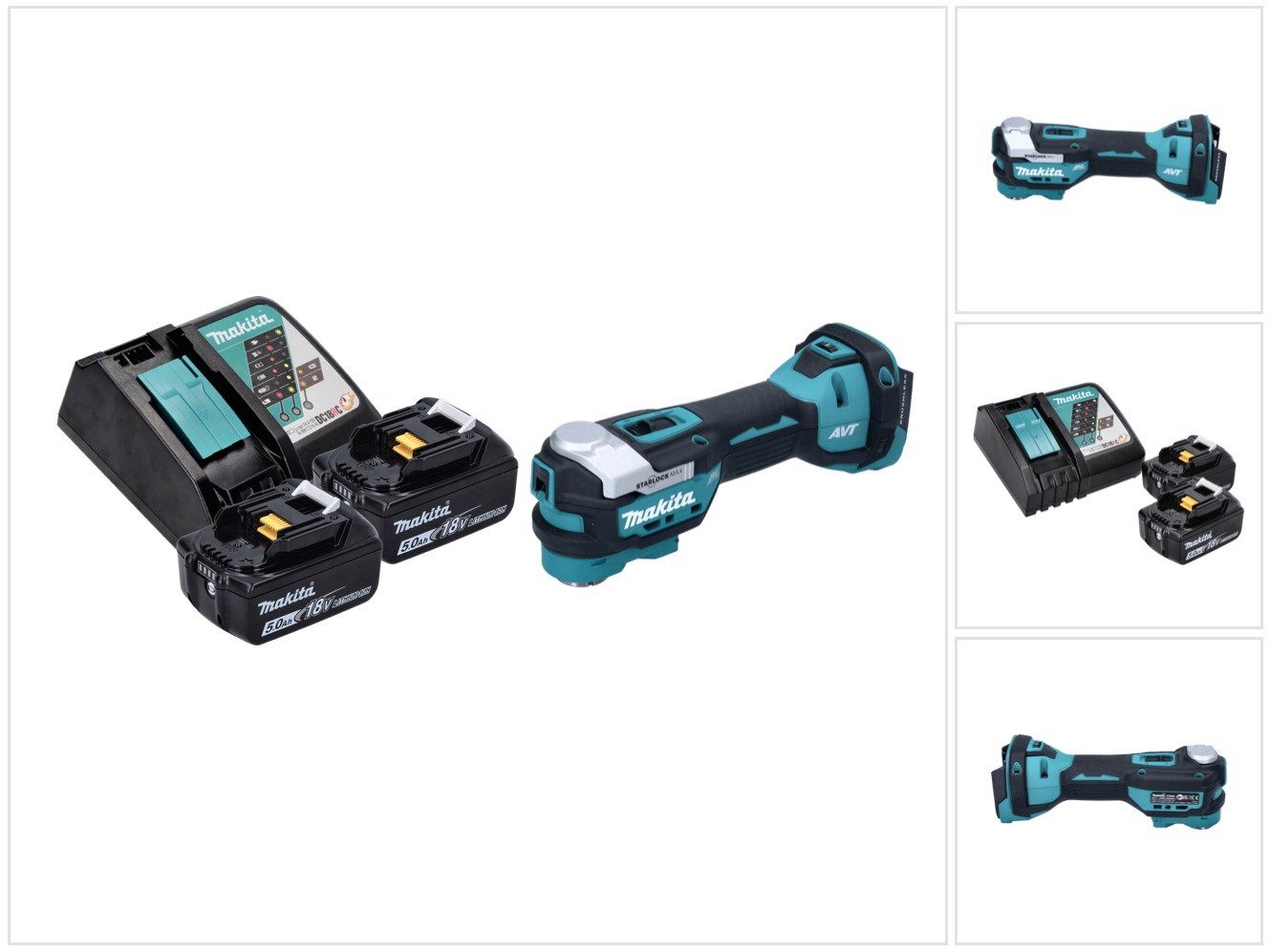 Makita Akku-Multifunktionswerkzeug DTM 52 RT 18 V Starlock Max Brushless + 2x Akku 5,0 Ah + Ladegerät