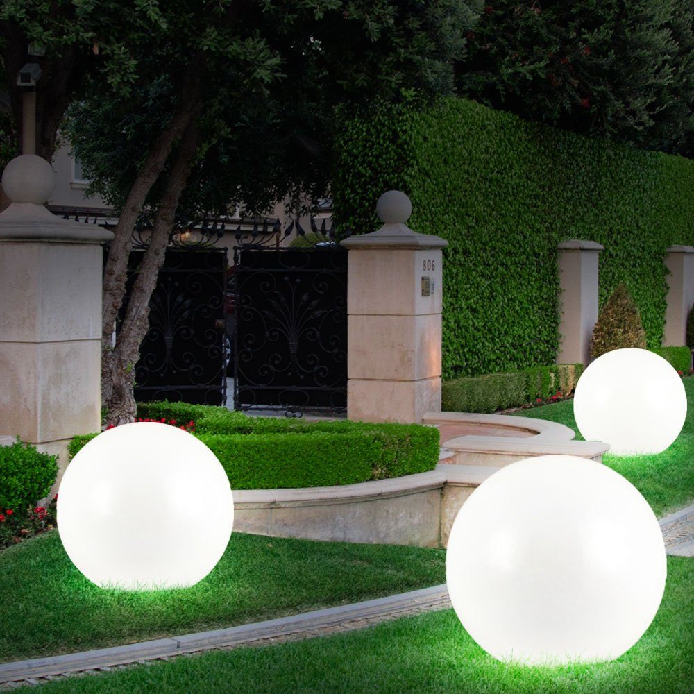 etc-shop LED Gartenleuchte, LED-Leuchtmittel fest verbaut, 3er-Set LED  Solar Außen Garten Leuchten Kugel Lampen Wiese Rasen Beleuchtung