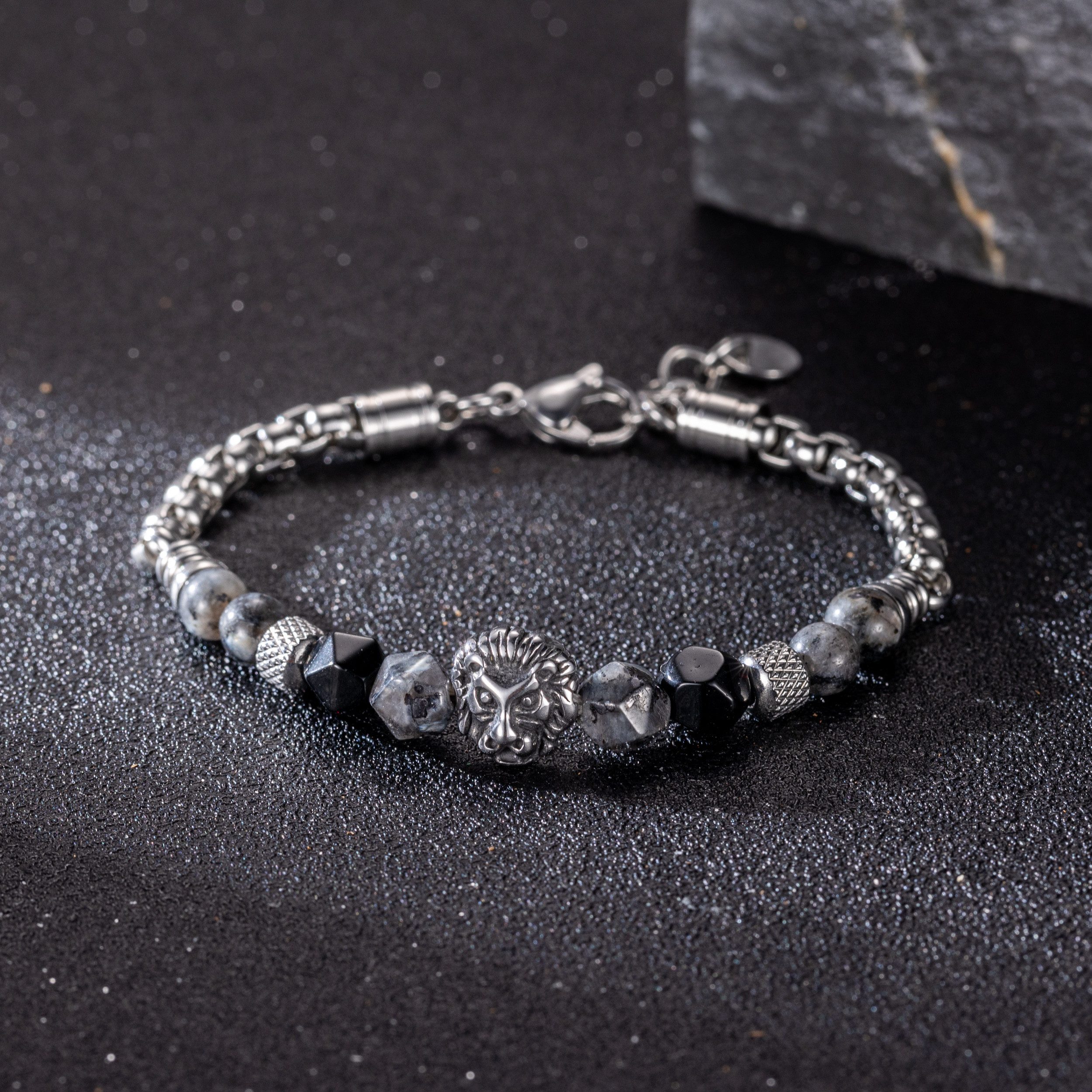 RAIKOU Edelstahlarmband LÖWENKOPF ARMBAND Naturstein Edelstahl günstig online kaufen