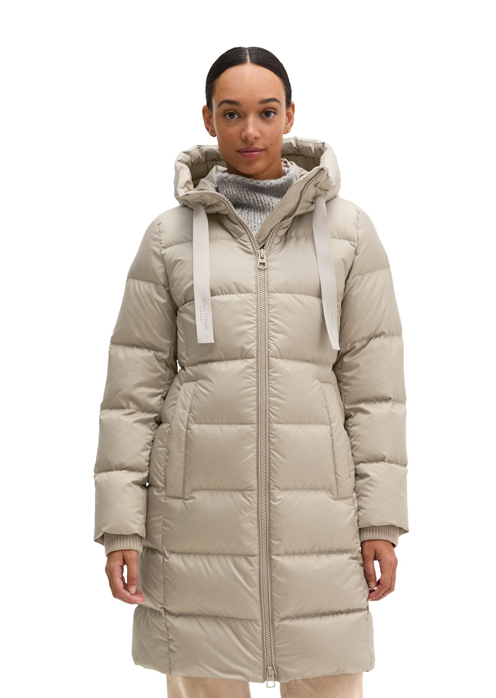 Marc O'Polo Daunenmantel mit 2-Way-Zipper und Label-Band an der Kapuze