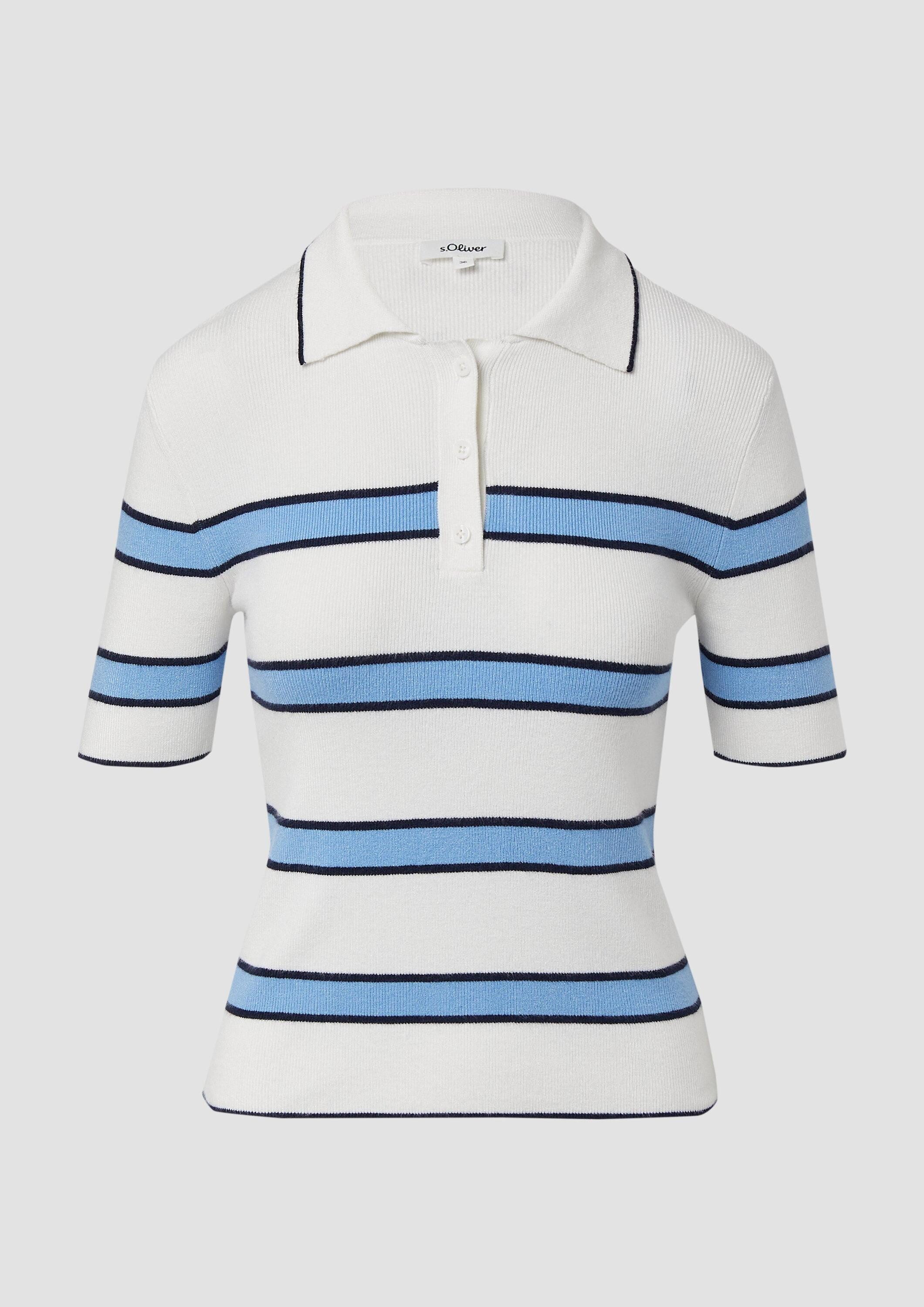 s.Oliver Kurzarmpullover Strickpullover Verkürztes Strick-Polo im Slim Fit