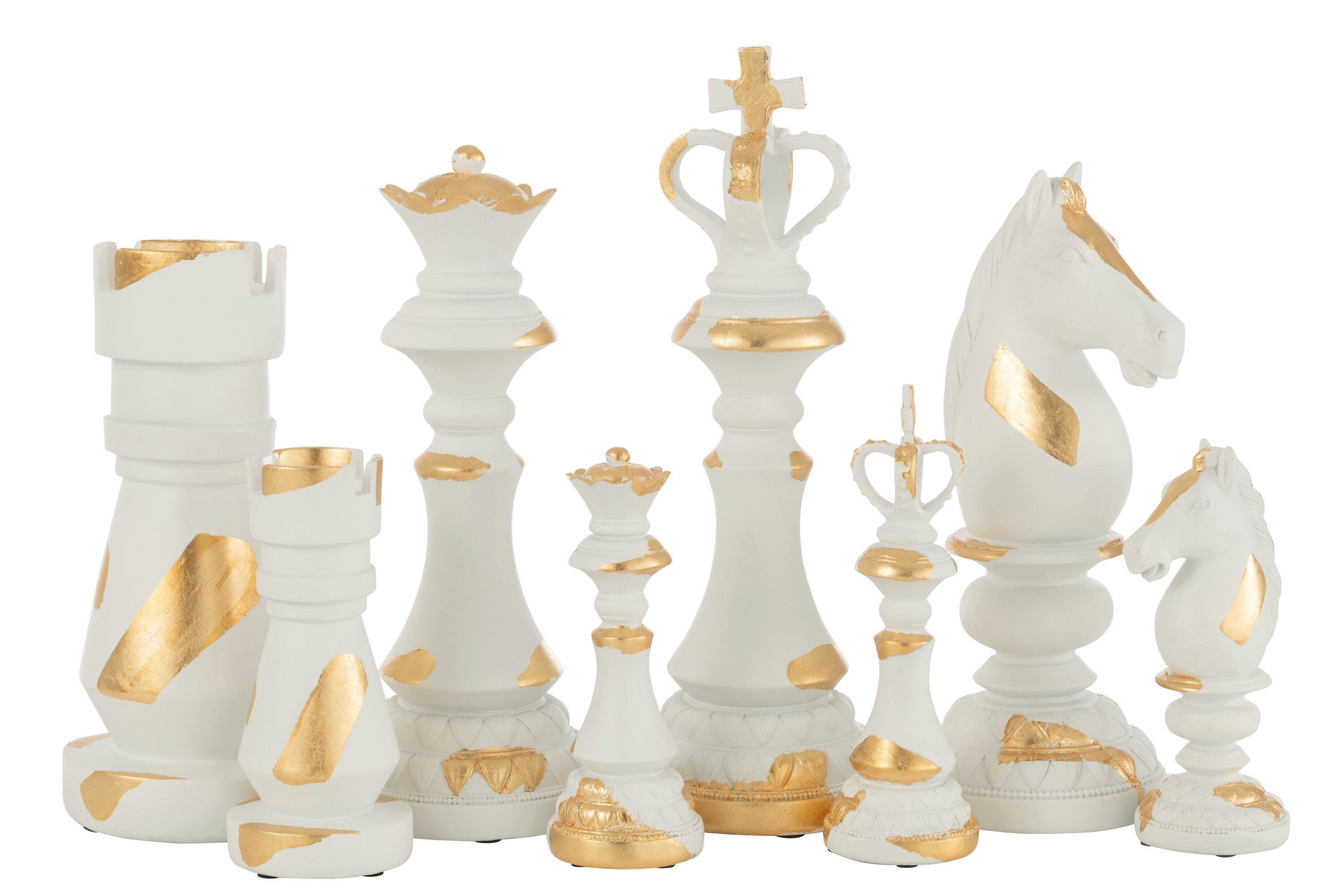 Dekoobjekt Exklusives Schachstück-Set in Creme/Gold, Polyresin, 4 Designs, Klein