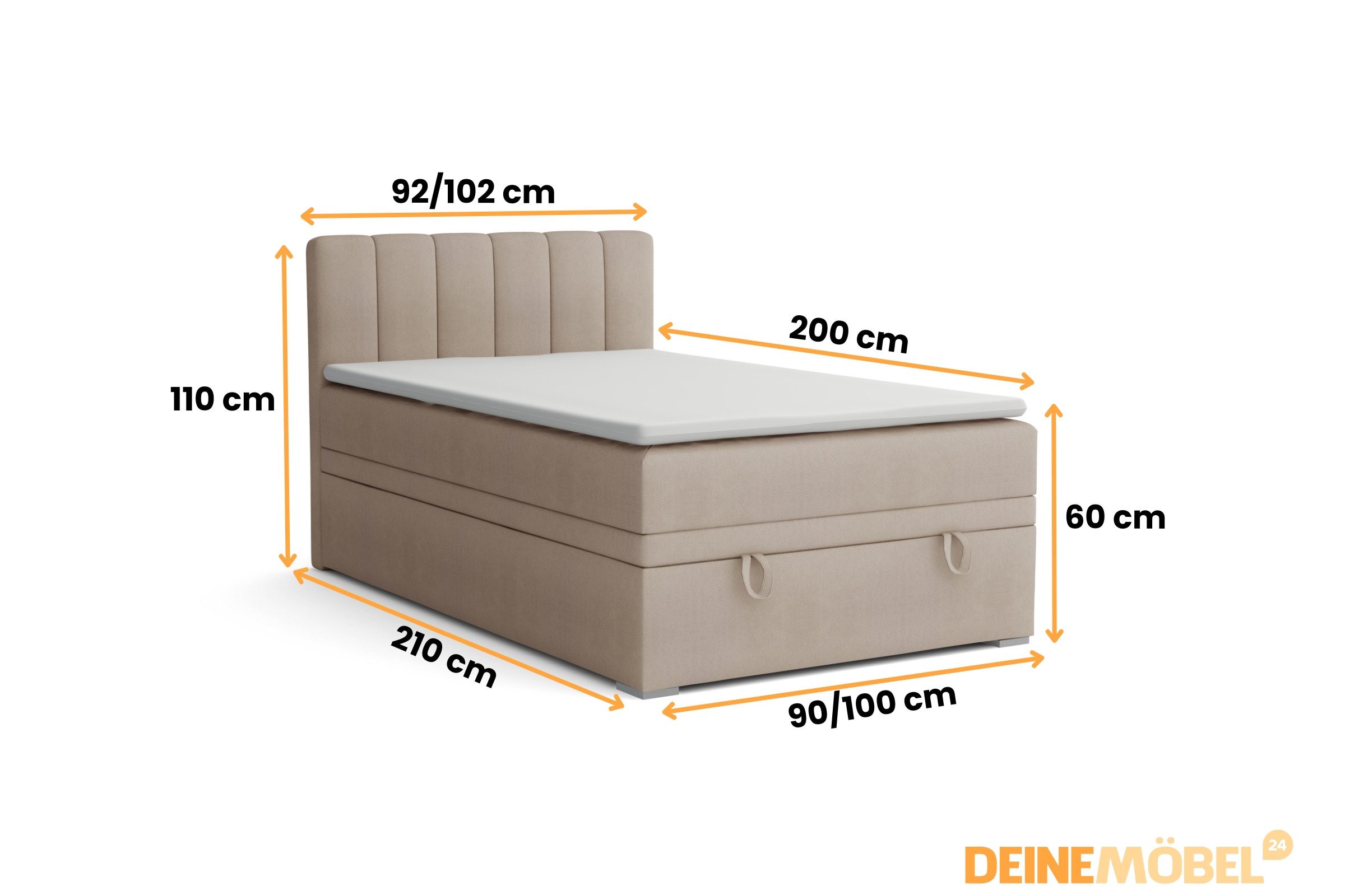 Deine Möbel 24 Boxspringbett DAVID MINI Boxbett Polsterbett Kompletbett Velours Samt (Jugendbett Jugendzimmer Schlafzimmer Bett, 3-St., 100x200 120x200 Creme Beige Hellgrau Grau Anthrazit Schwarz), mit einer durchgehenden Matratze Taschenfederkern-Matratze 7 Zonen H4