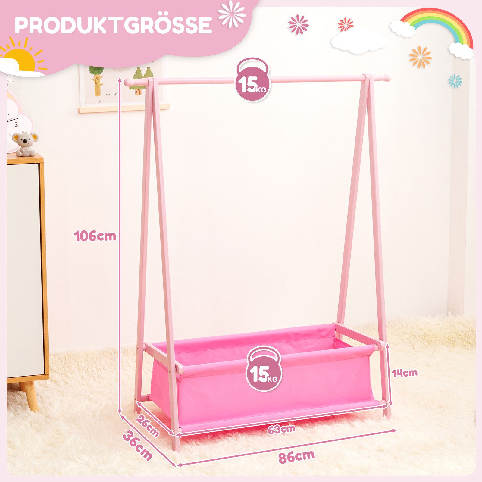 Yorbay Kleiderständer Kinder mit Aufbewahrungsbox, 86x36x106 cm, (Kleiderstange für Kinder), Klappbar – Bild 4 von 5