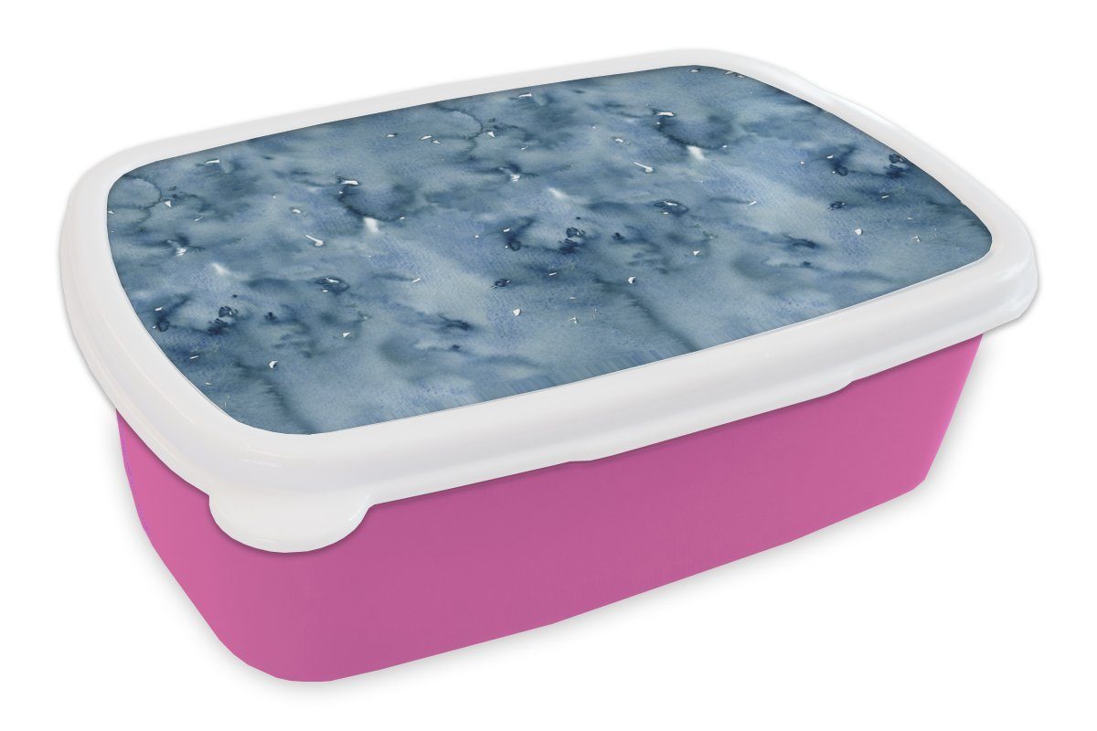 MuchoWow Lunchbox Aquarell - Muster - Blau, Kunststoff, (2-tlg), Brotbox für Erwachsene, Brotdose Kinder, Snackbox, Mädchen, Kunststoff rosa