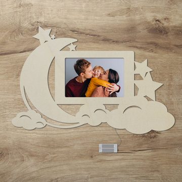 Namofactur LED-Bilderrahmen Mond & Wolken LED Bilderrahmen Nachtlicht, Kinderzimmer, Geschenk, für 1 Bilder, Fotorahmen, Rahmen für Foto, Made in Germany, made in Germany, in Deutschland gefertigt, Verschiedenen Farben wählbar