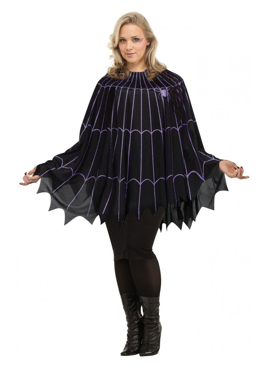 Fun World Kostüm Spinnweben XXL Poncho lila Streifen, Schnell verkleidet durch einfachen Überwurf